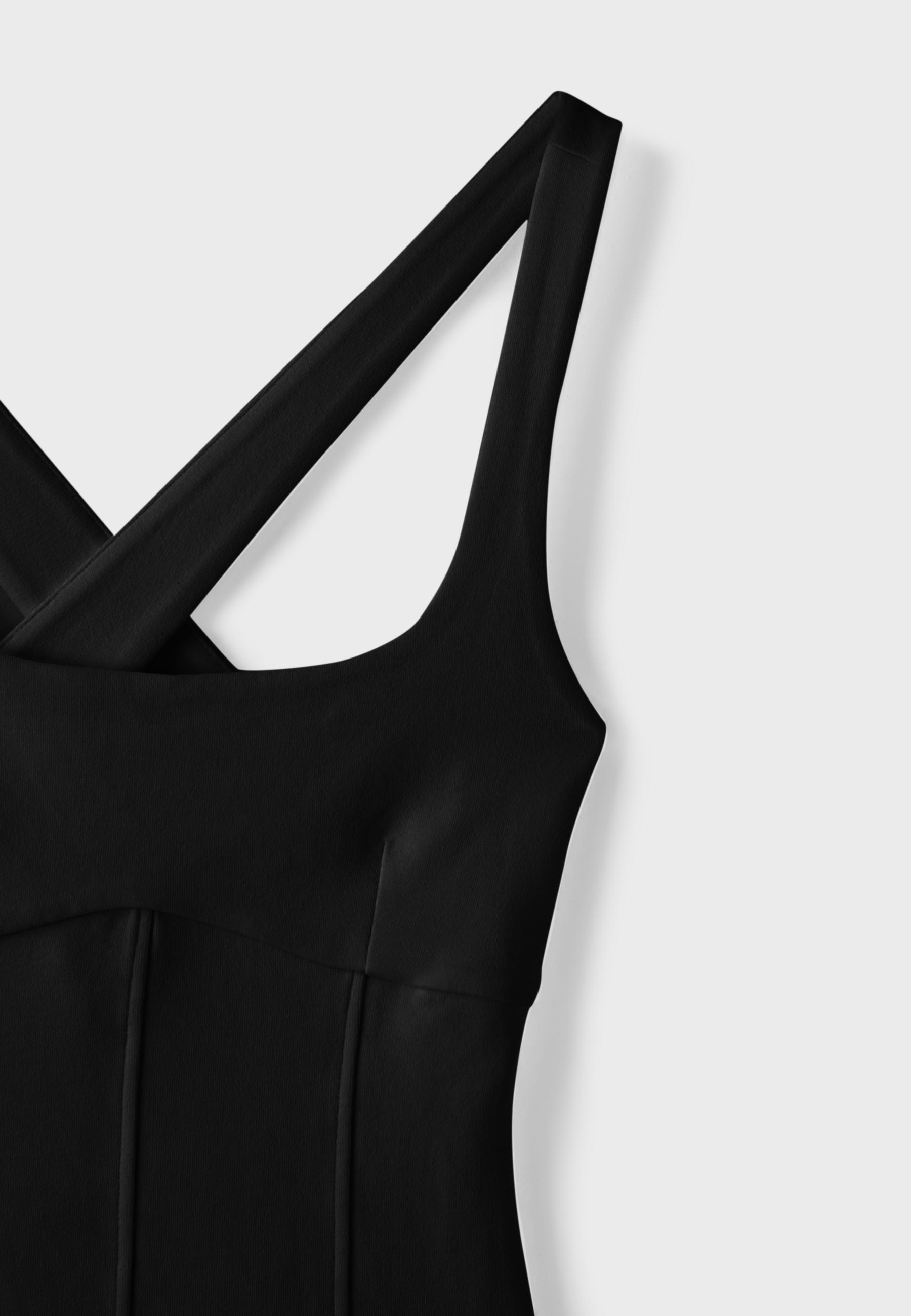 Fitted top with visible seams and wide straps — Black
