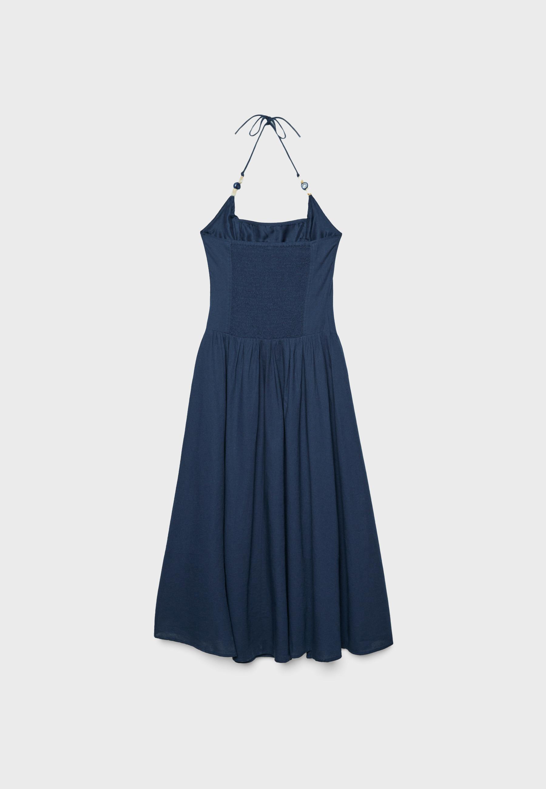 Beaded midi halter dress — Navy blue