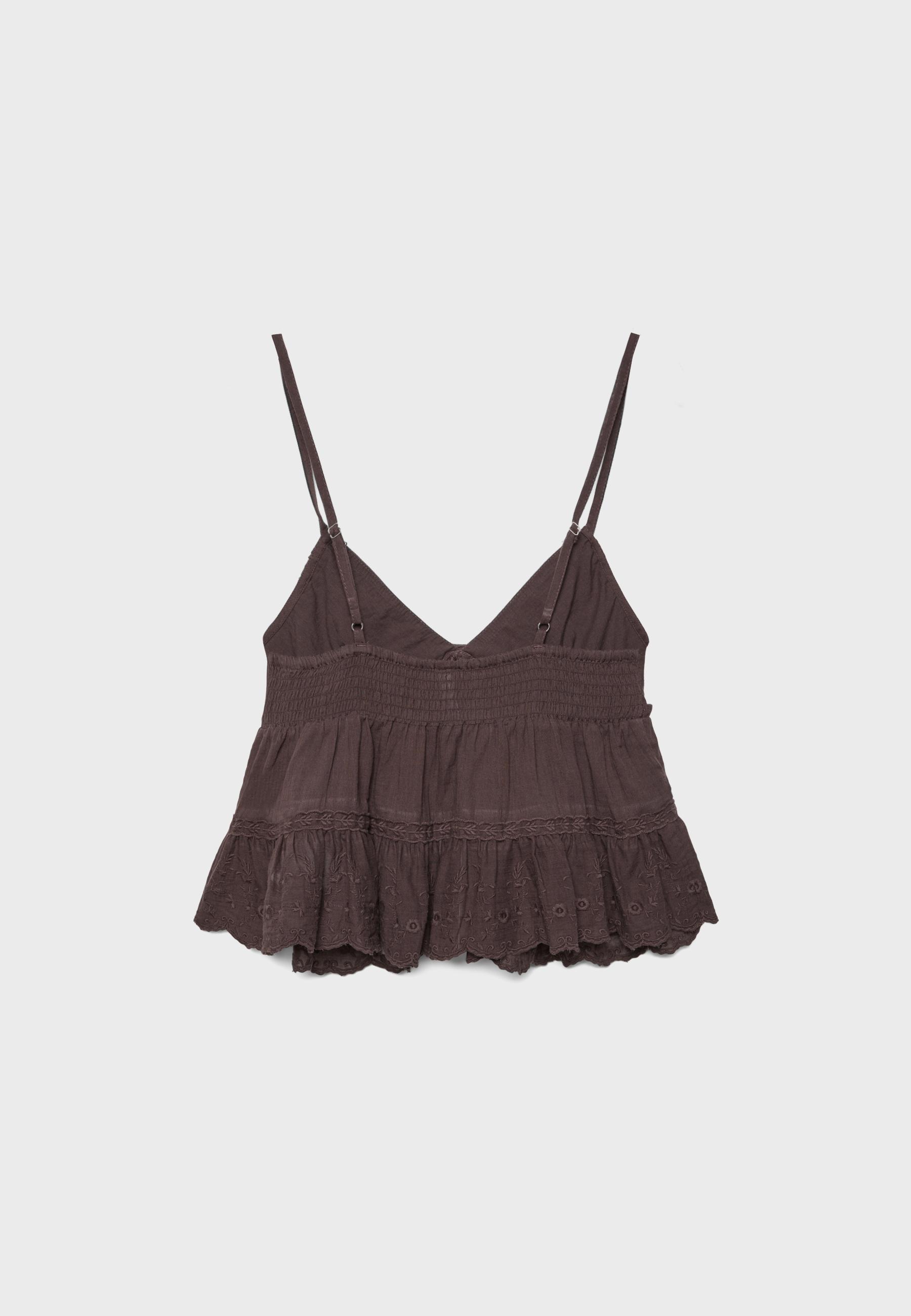 Embroidered flowing strappy top — Brown