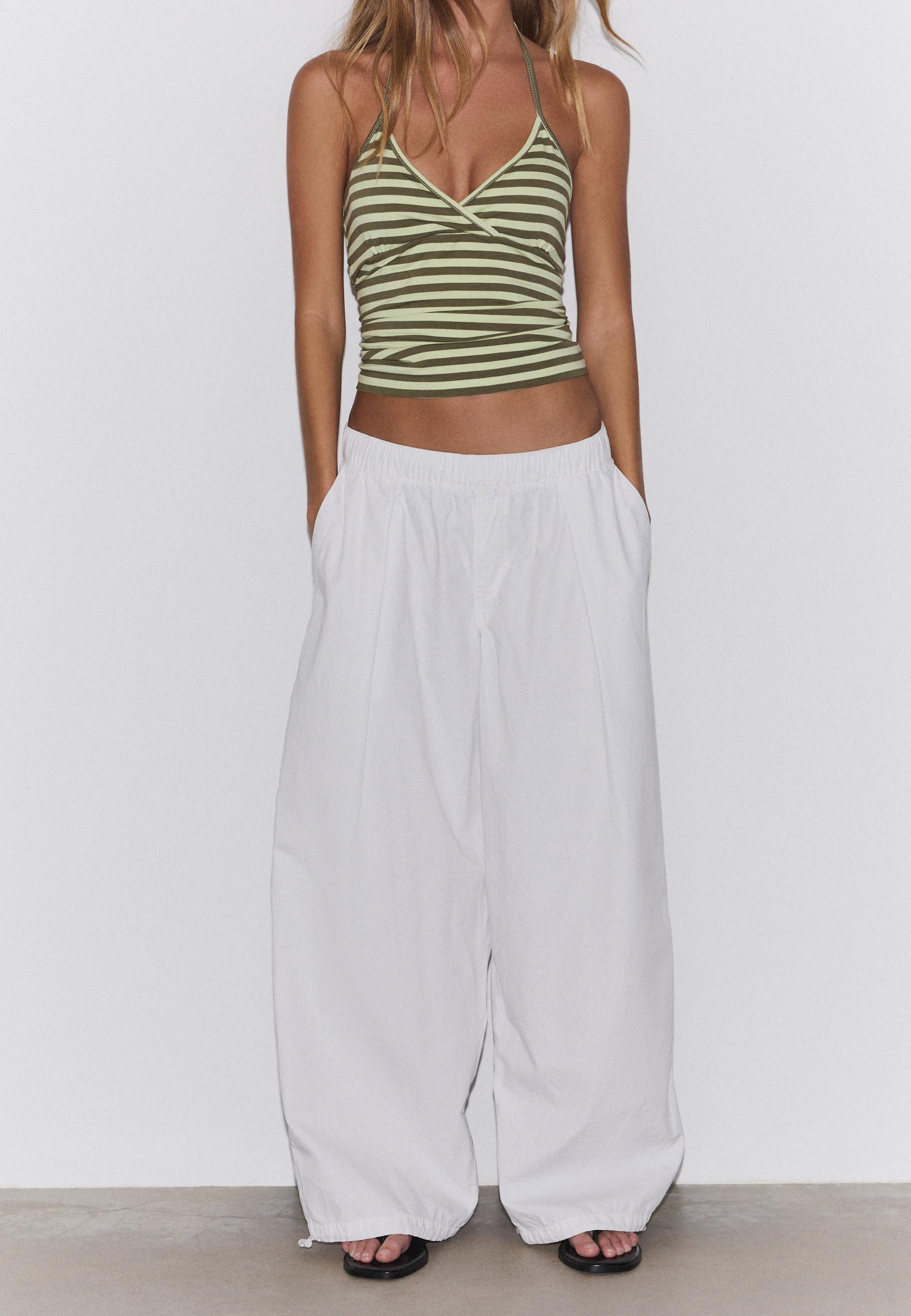 Barrel poplin trousers with stoppers — White