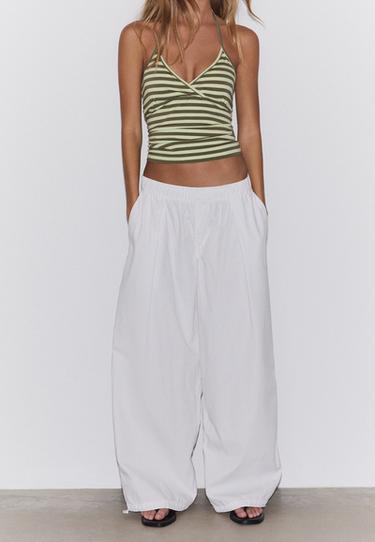 Poplin barrel trousers with stoppers — White 1