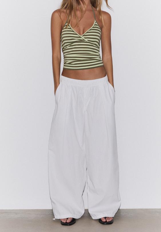 pantaloni barrel in popeline con stopper