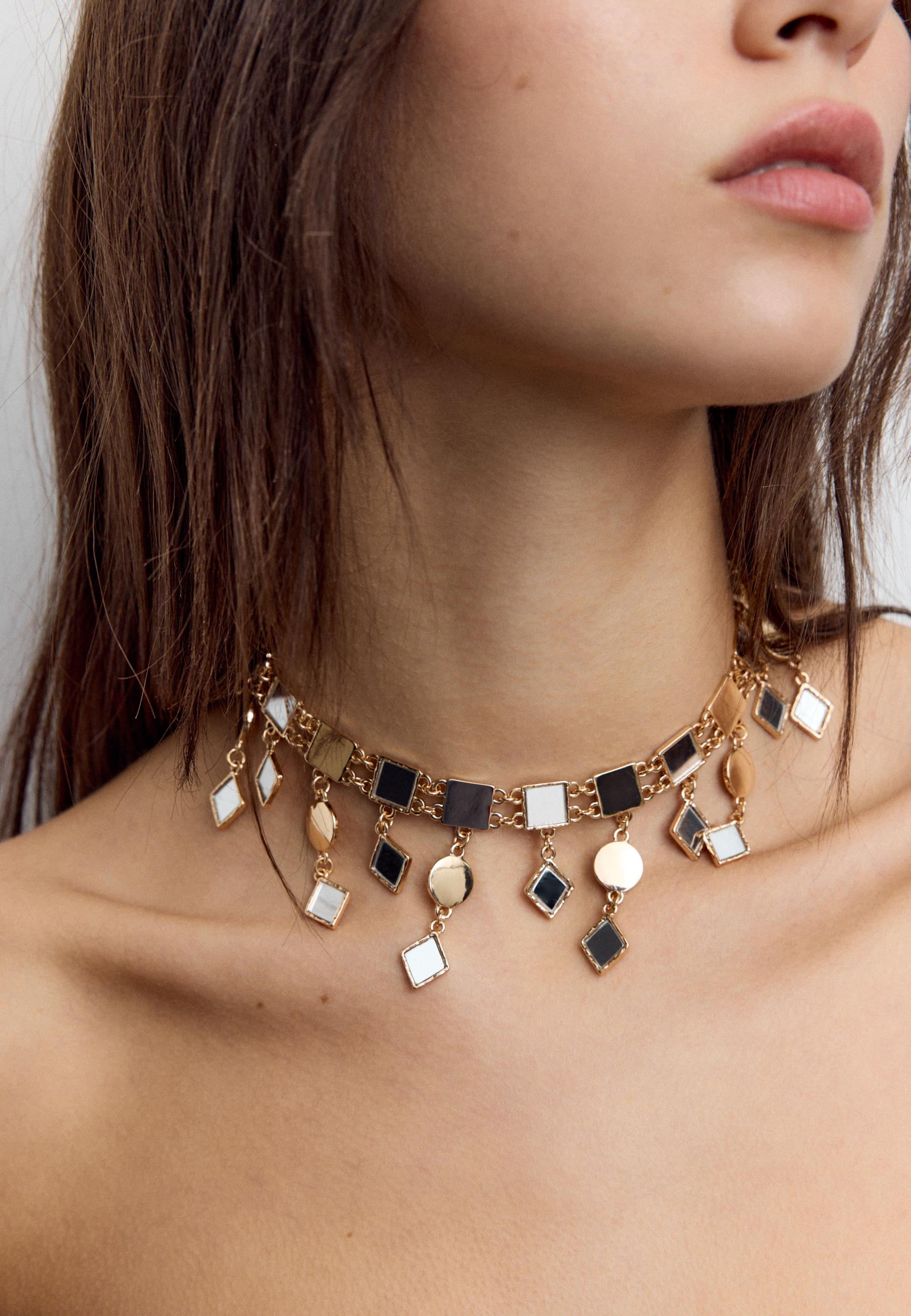 Crystal effect choker necklace — Gold