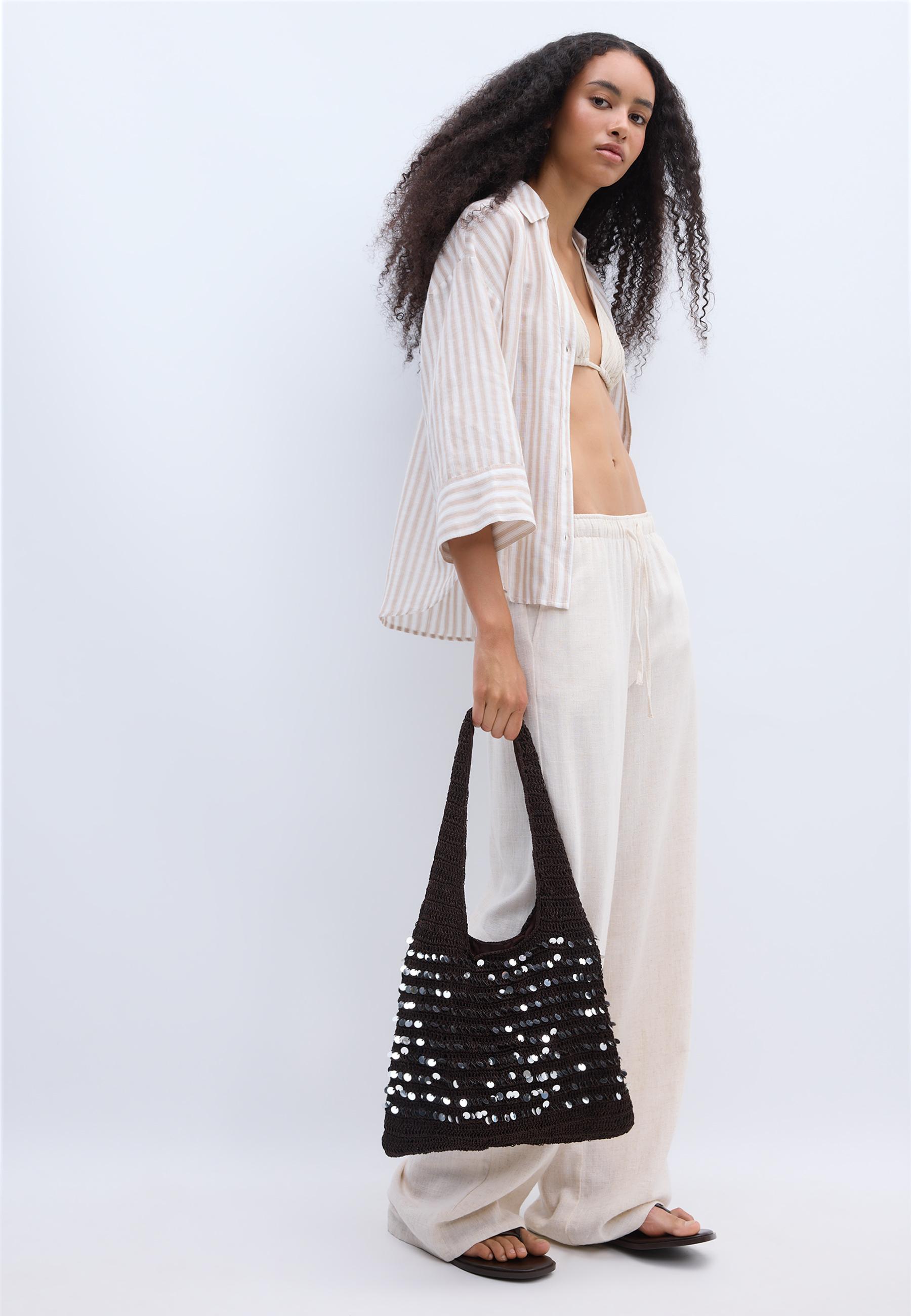 Sequin shoulder bag — Brown