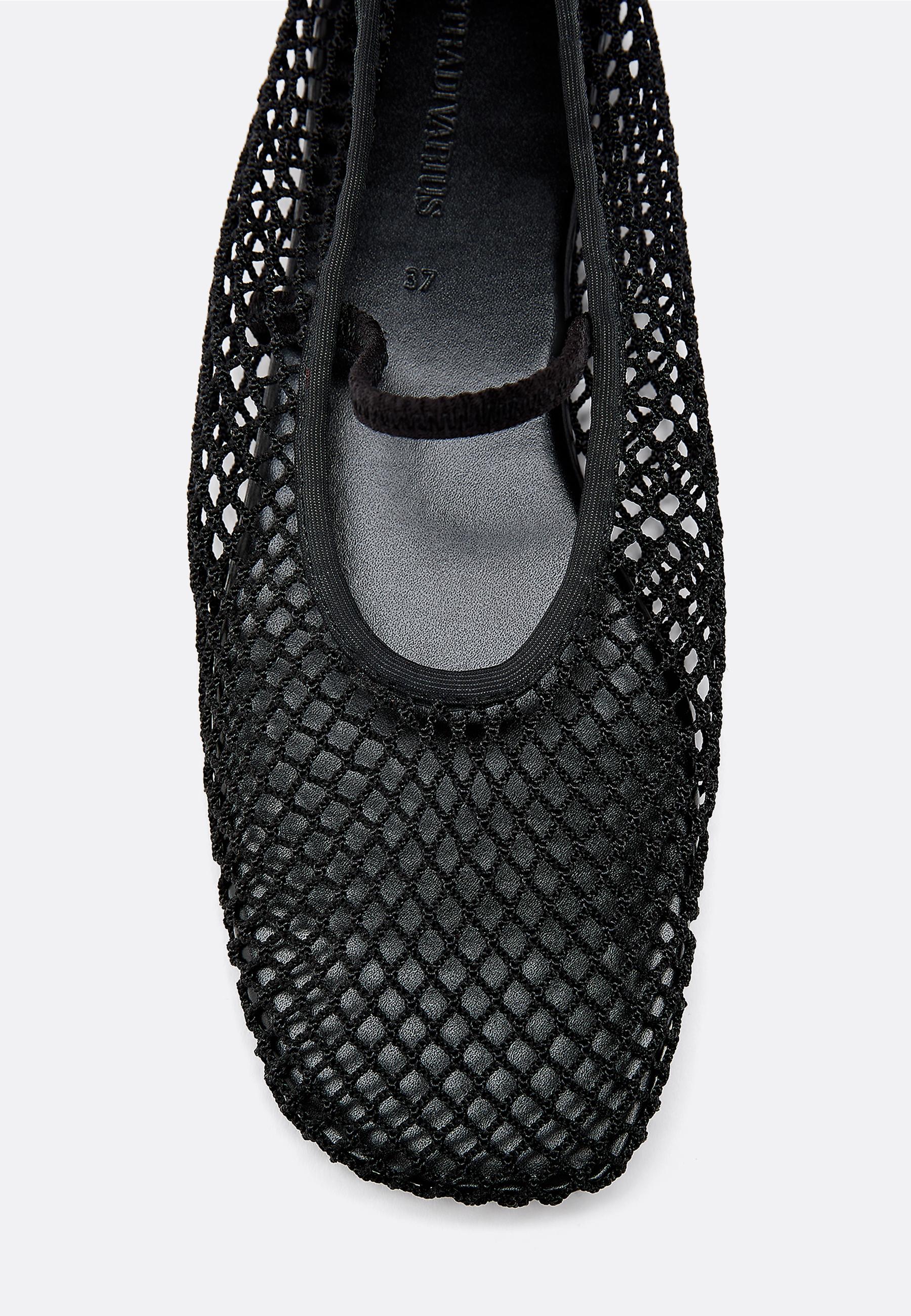 Mesh strap ballet flats — BLACK