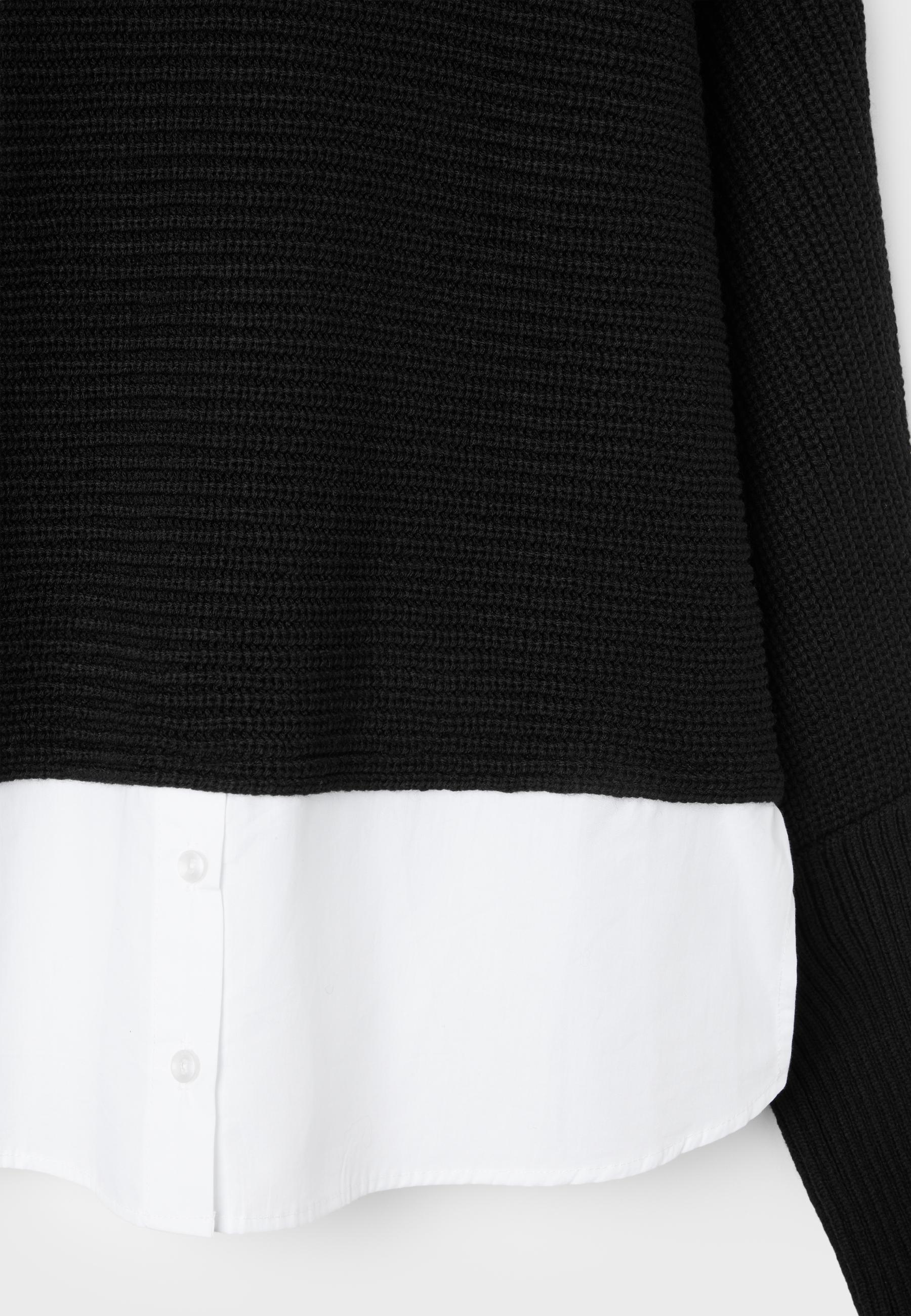 Mixed-fabric batwing knit jumper — Black