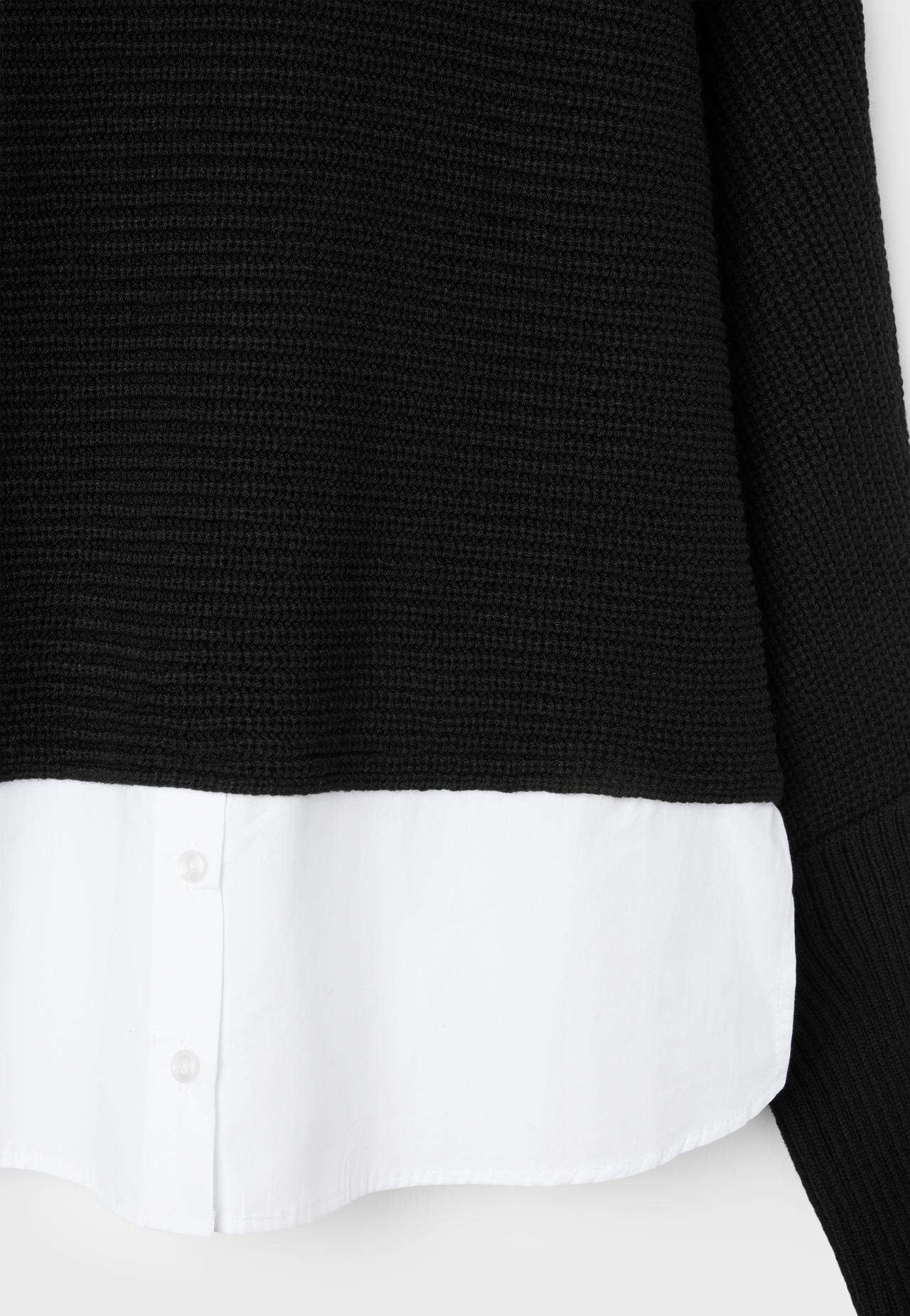 Mixed-fabric batwing sleeve knit jumper — Black