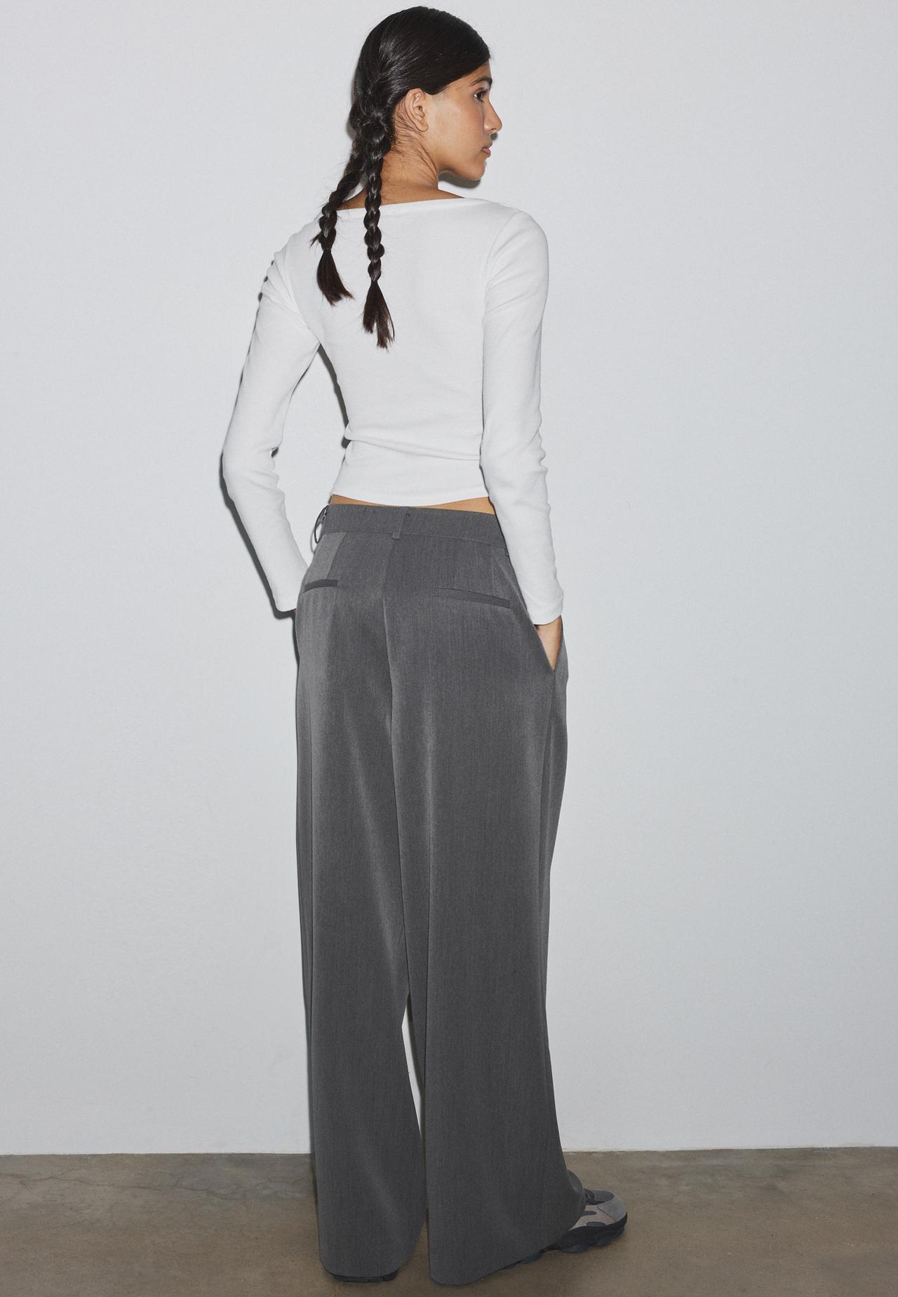 Tailored wide-leg trousers with darts — Dark grey