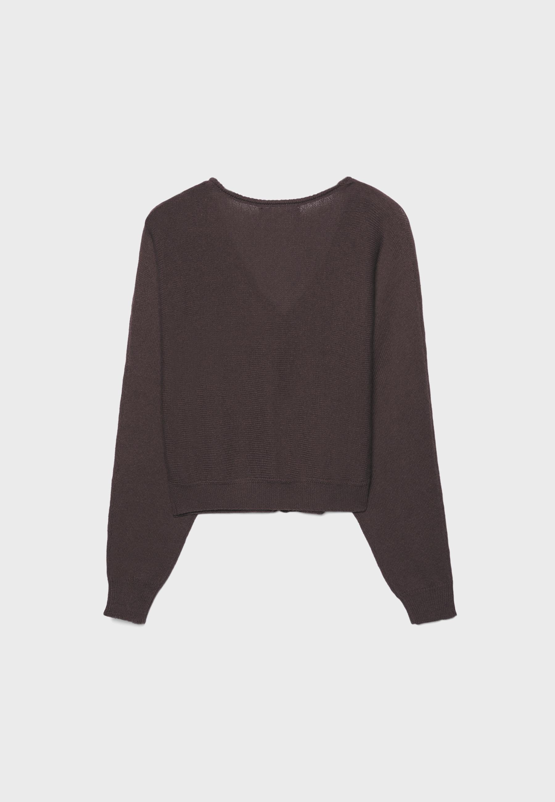 Batwing sleeve knit cardigan — Brown