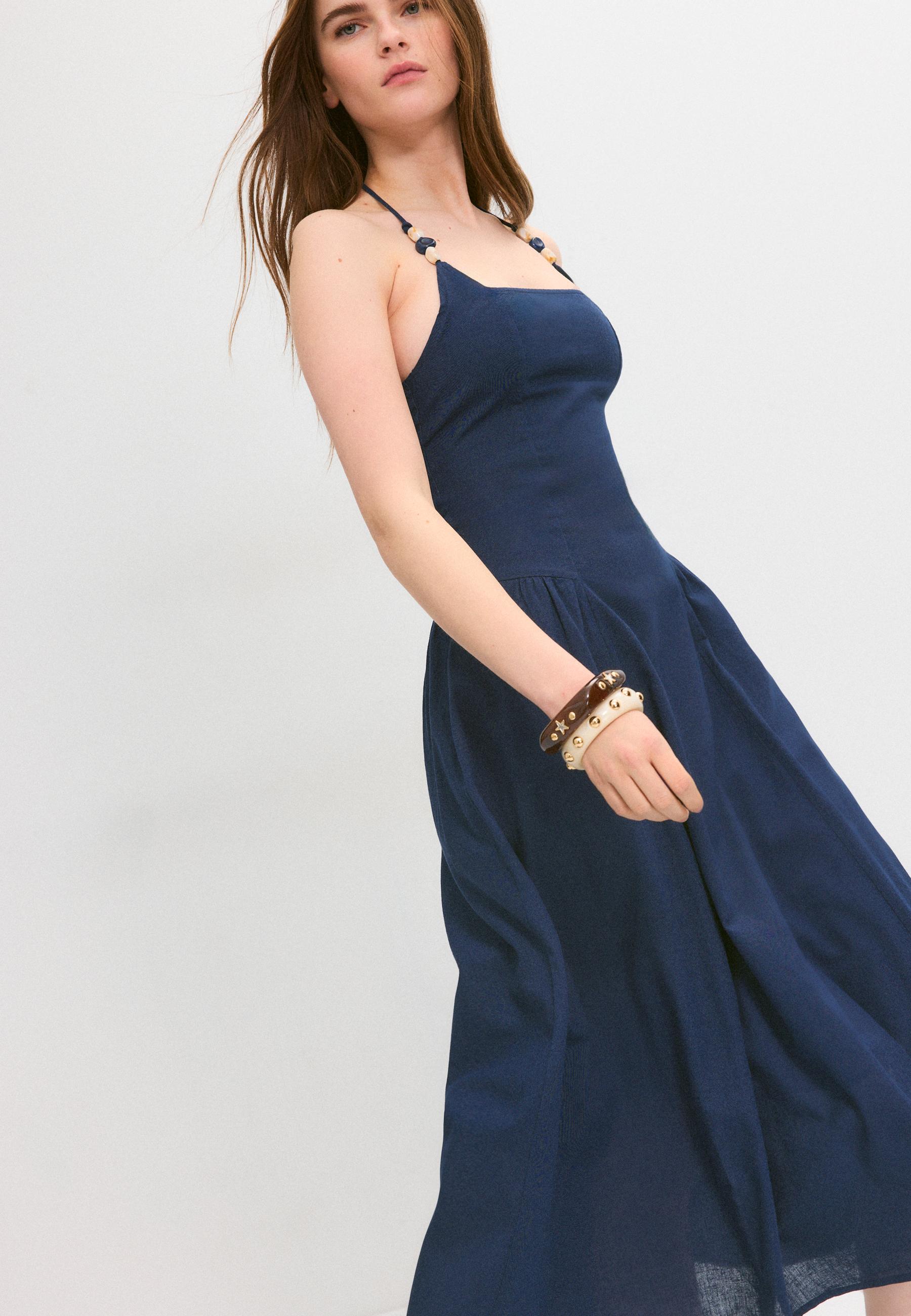Beaded midi halter dress — Navy blue