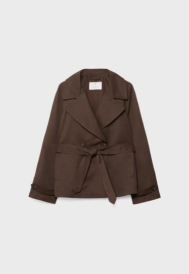 Kemerli kısa, akıcı trençkot - Görsel 17