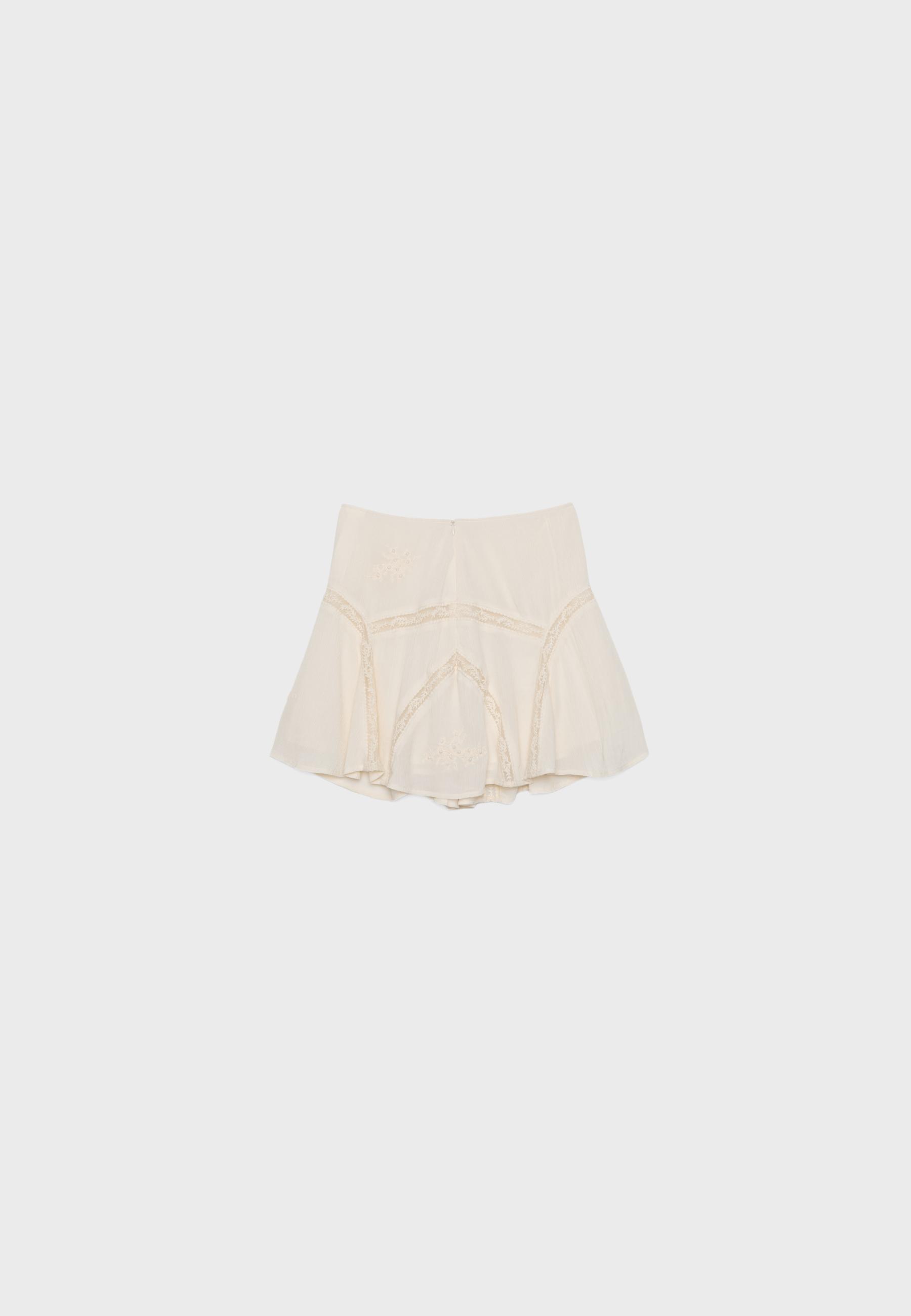 Embroidered godet mini skirt — Vanilla