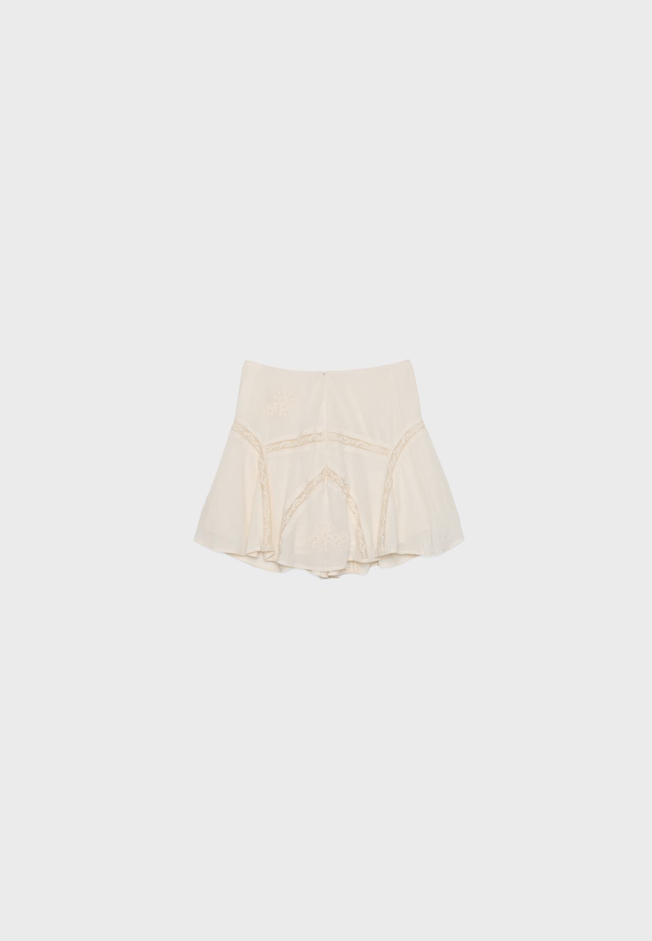 Embroidered godet mini skirt — Vanilla