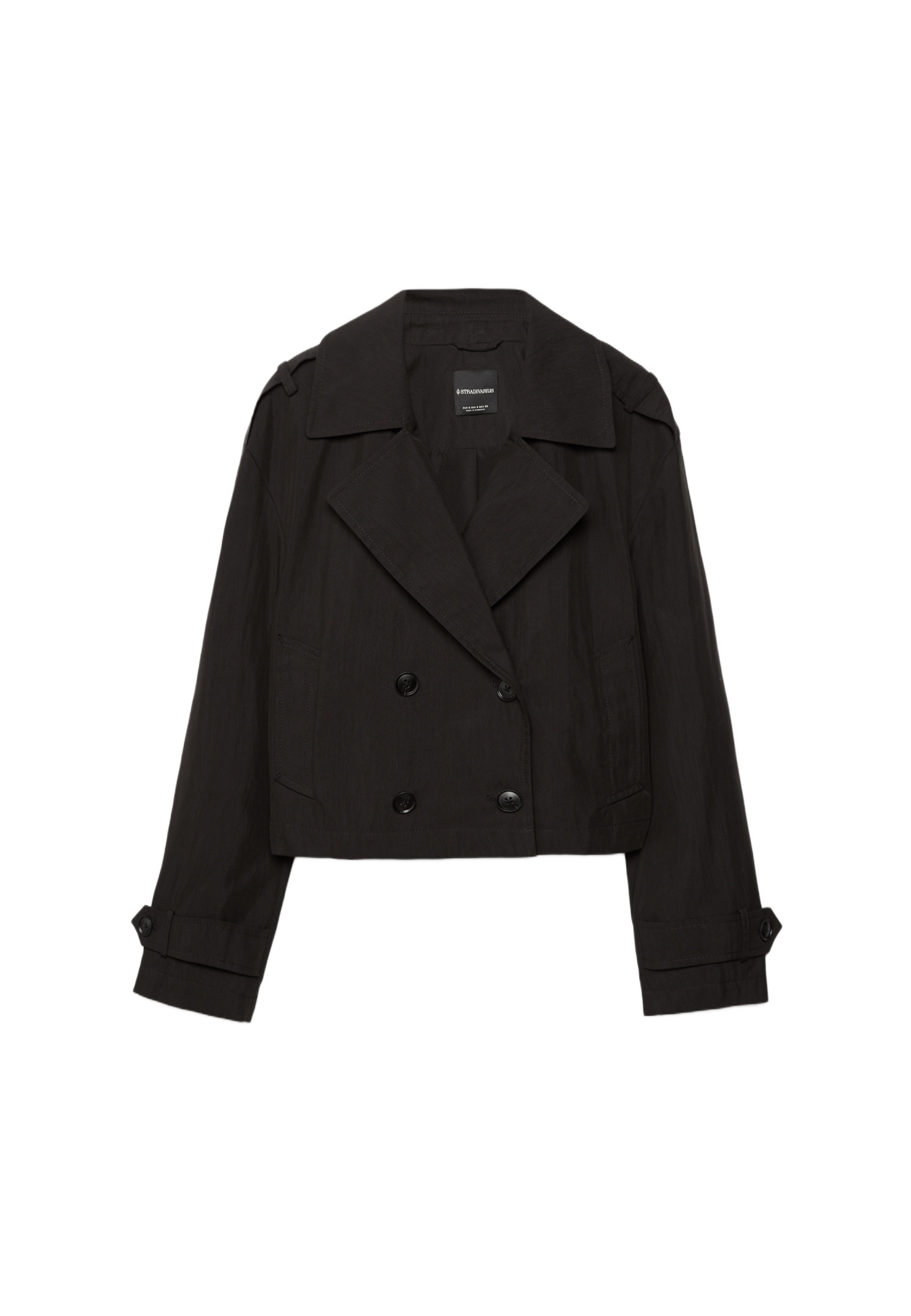 Short double-breasted trench coat — Black