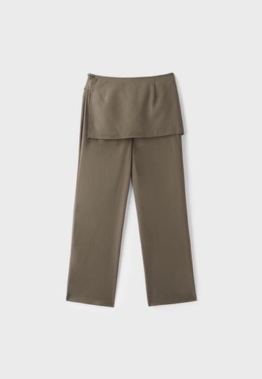Striped straight-leg trousers with skirt overlay — Khaki 8