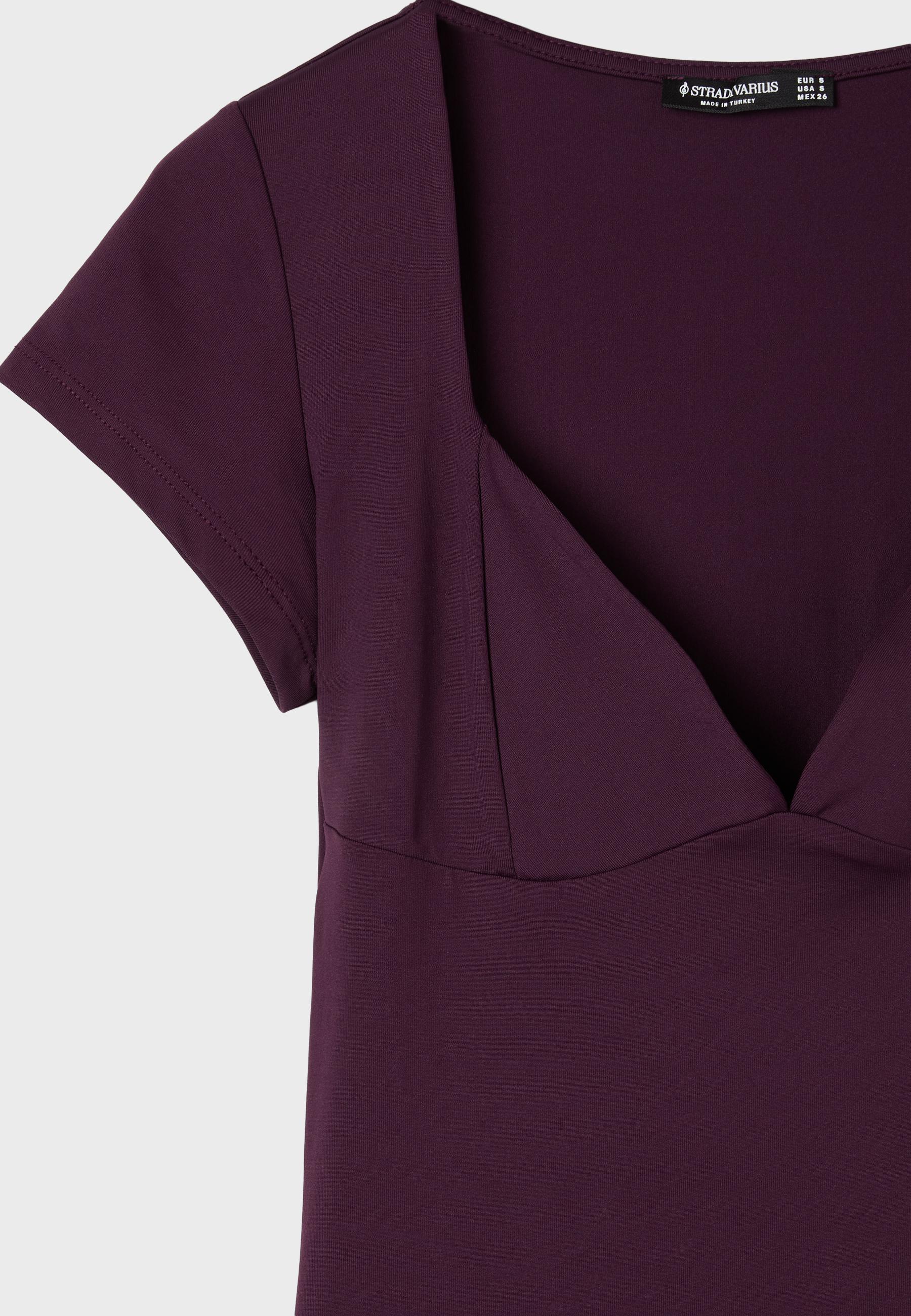 Polyamide V-neck cap sleeve T-shirt — Purple