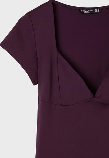 Polyamide V-neck cap sleeve T-shirt — Purple 9