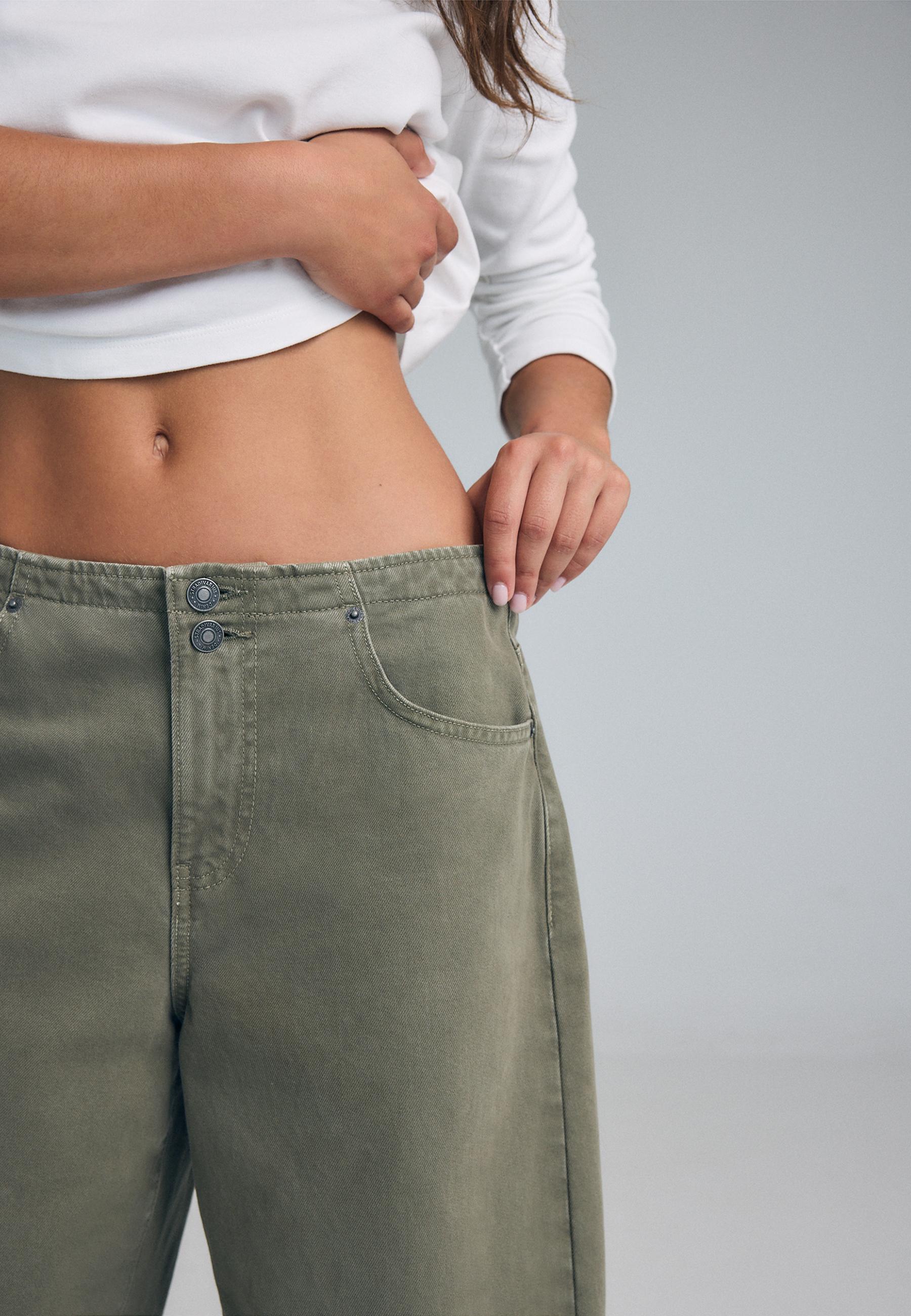 Adjustable barrel-leg jeans — Khaki