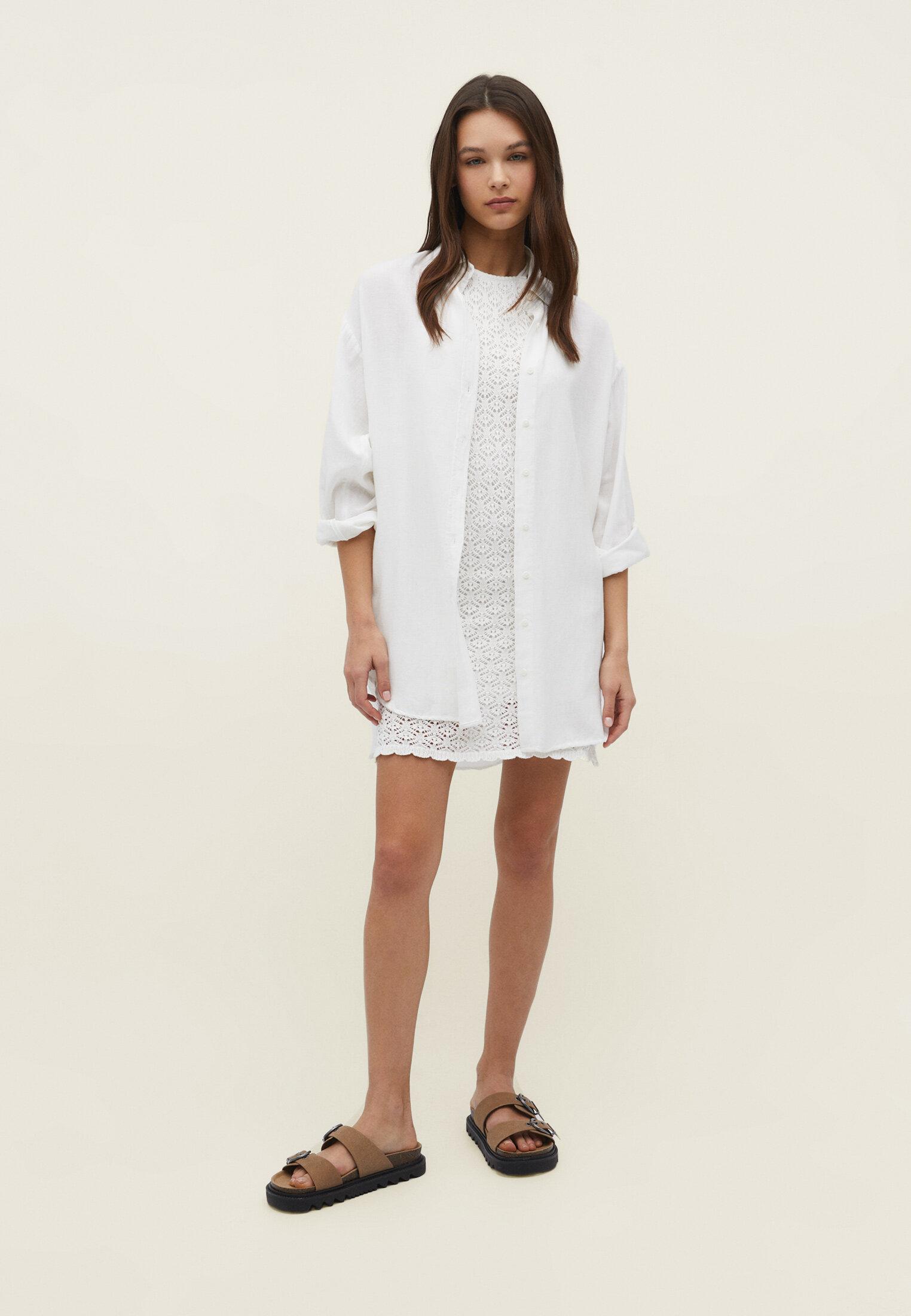 Linen-look flowing shirt — White