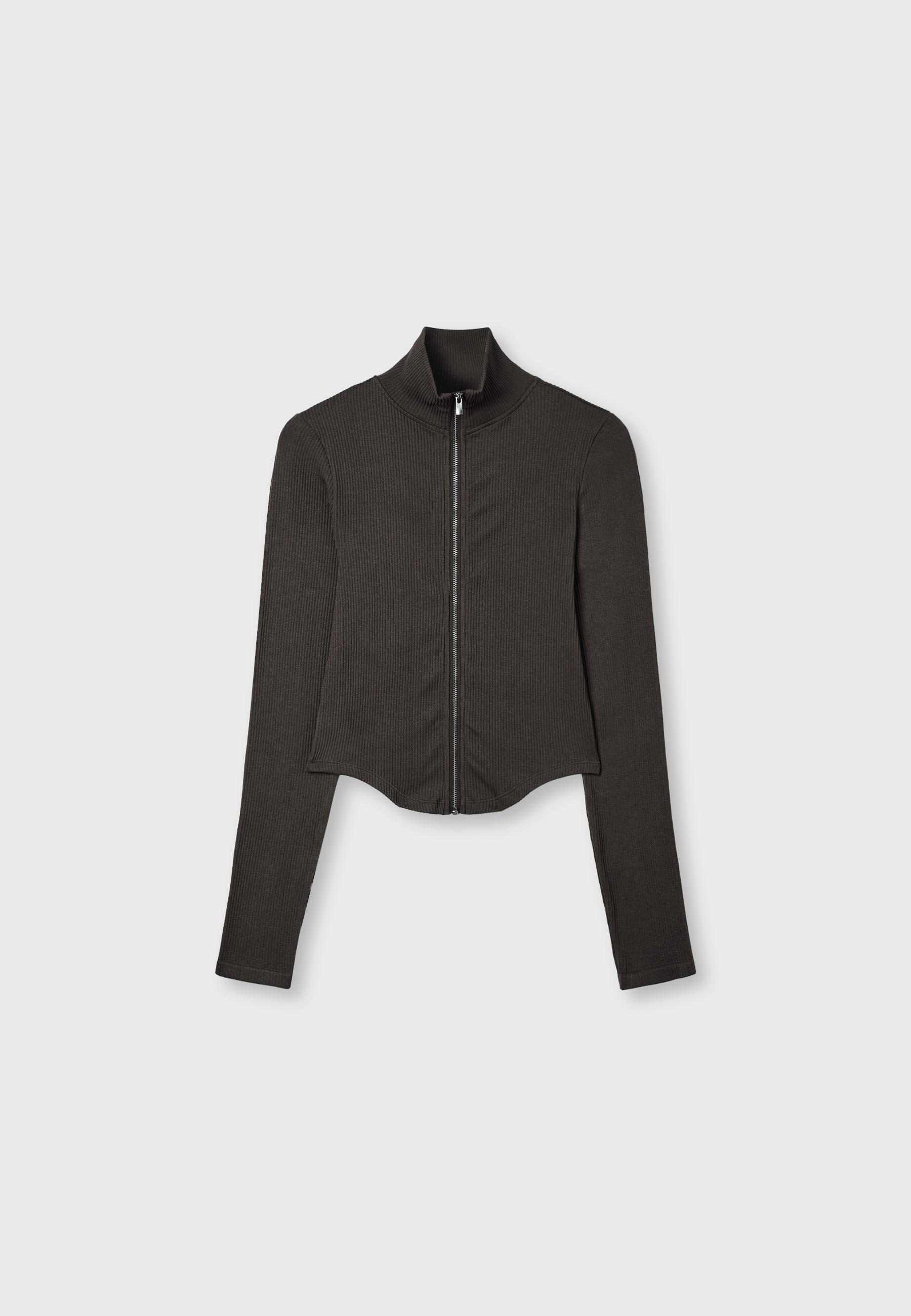Fitted zip-up T-shirt — Brown