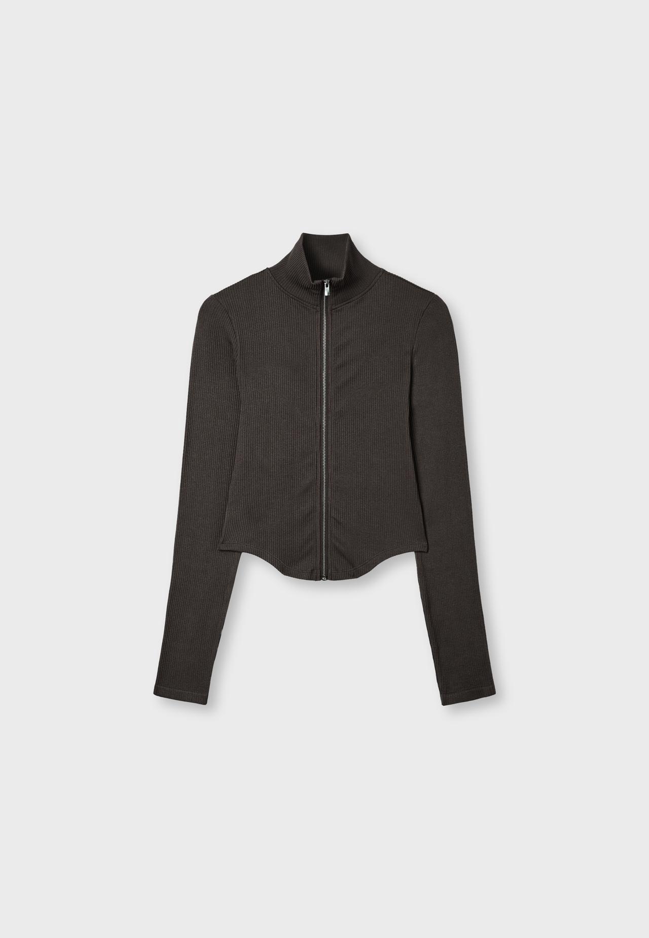 Fitted zip T-shirt — Brown