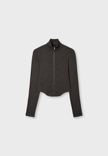 Fitted zip T-shirt — Brown 5