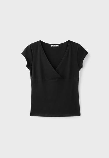 Short sleeve under-bust top — Black 7