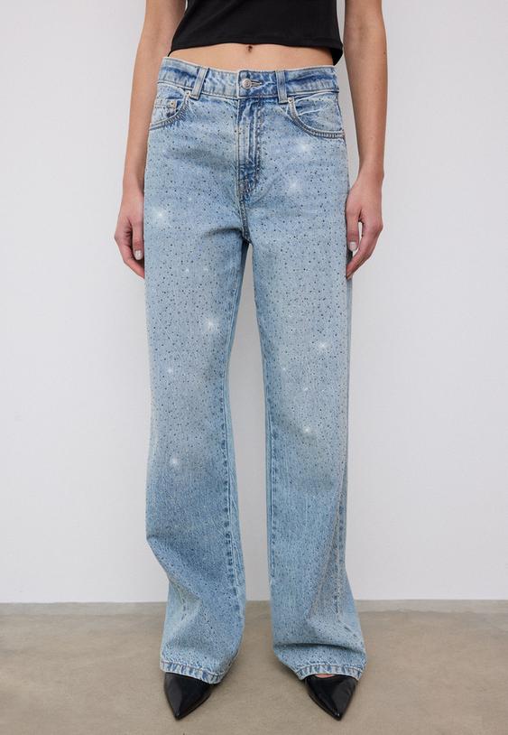 jeans calcas direitas com brilho