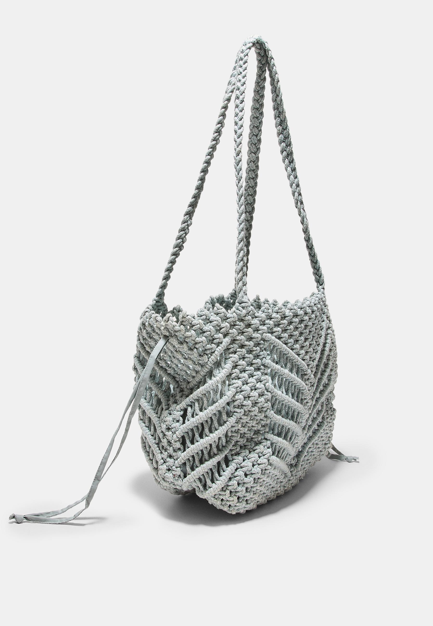 Metallic thread crochet shopper bag — Grey