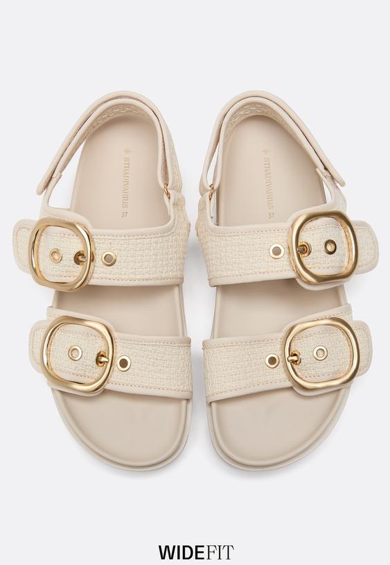 wide fit platte damessandalen van stof