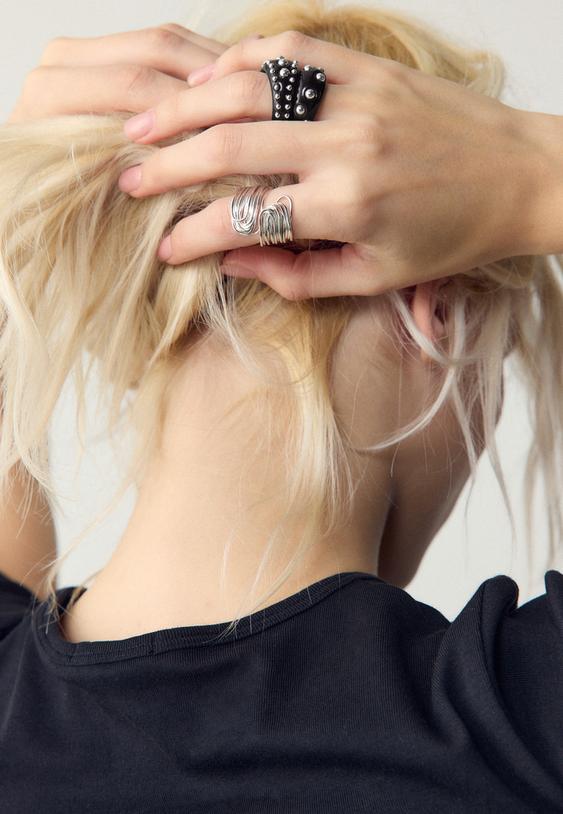 Stradivarius Σετ 3 Δαχτυλίδια Με Καρφιά Γκρι Os