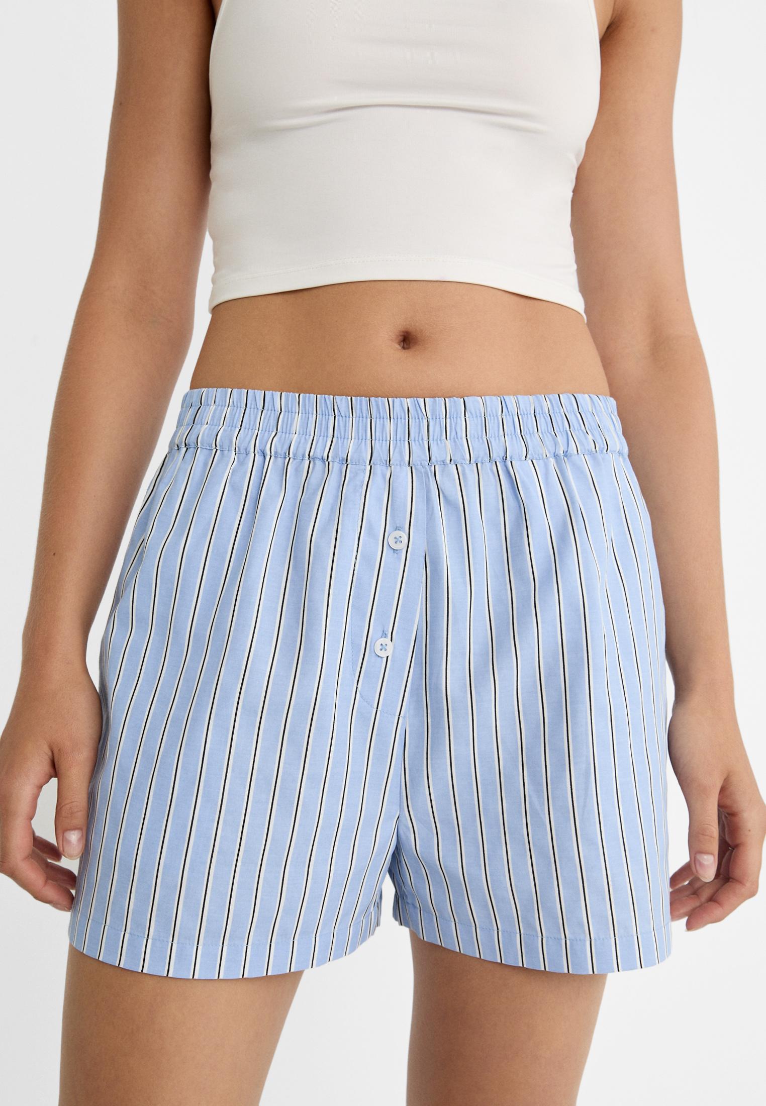Striped poplin shorts with elasticated waistband — Sky blue