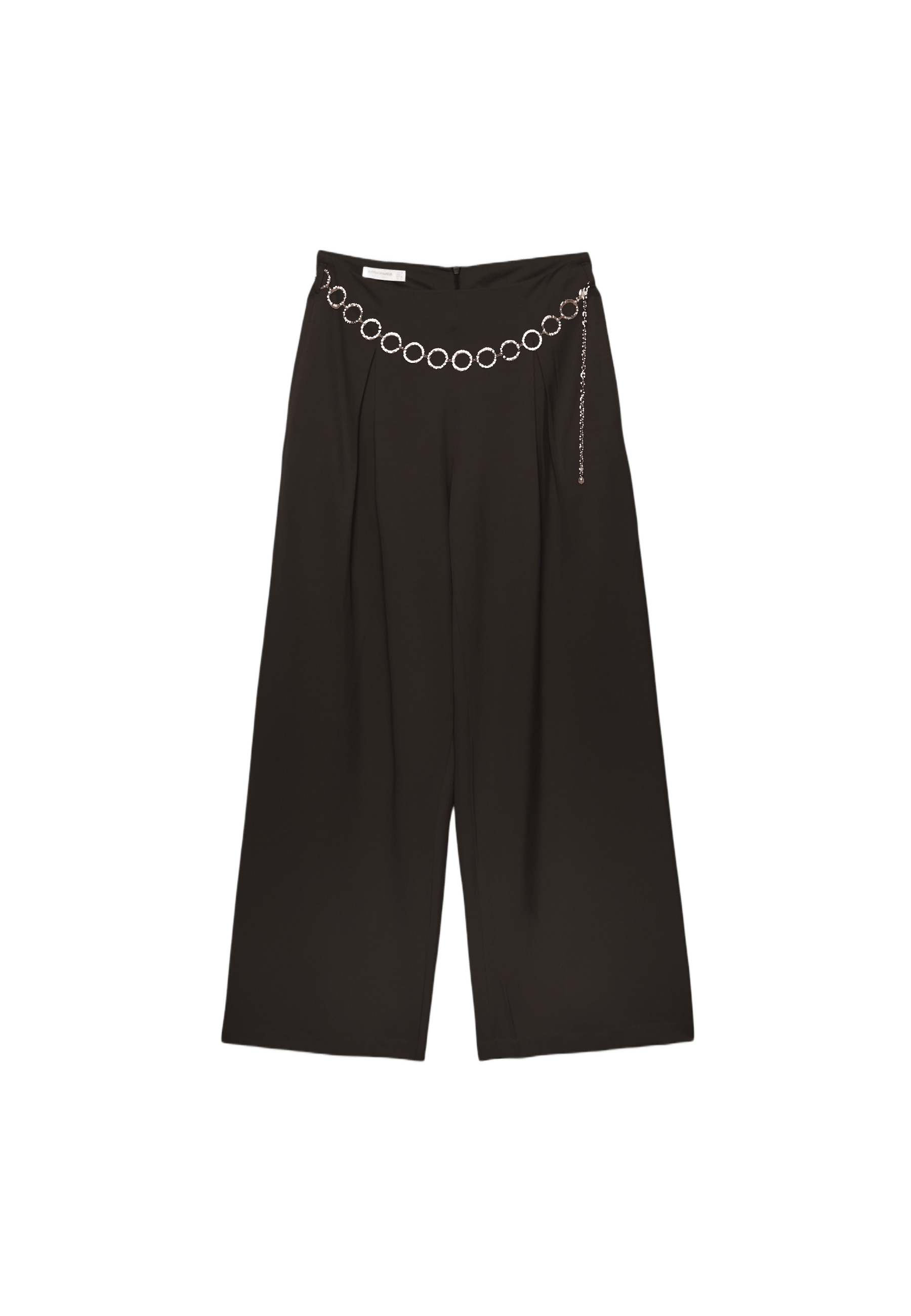 Lyocell darted trousers with chain — Brown