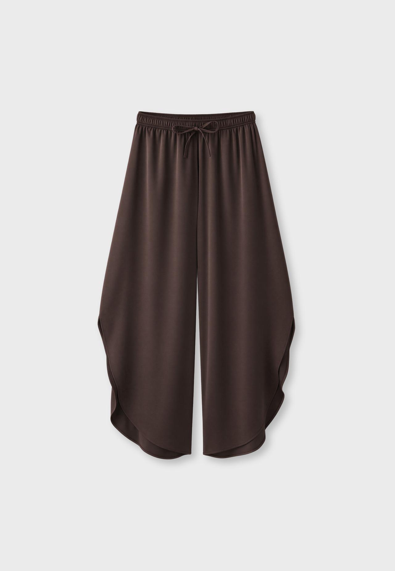 Satin trousers with split — Brown