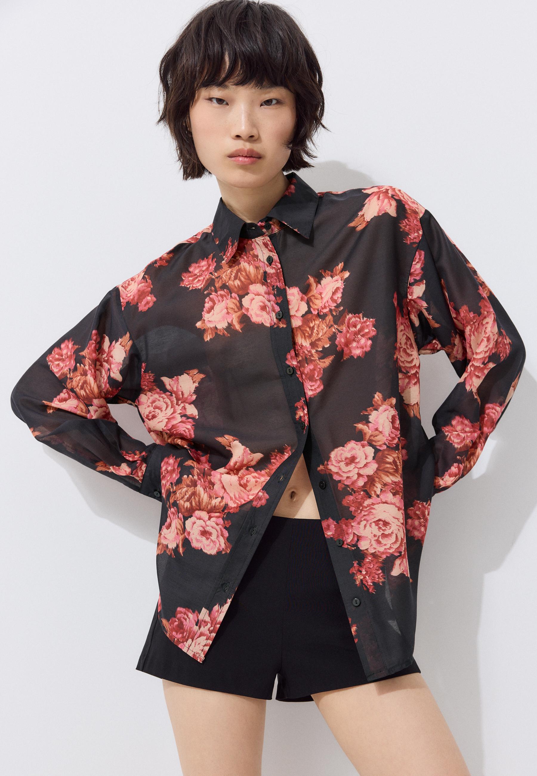 Floral print flowing shirt — Black
