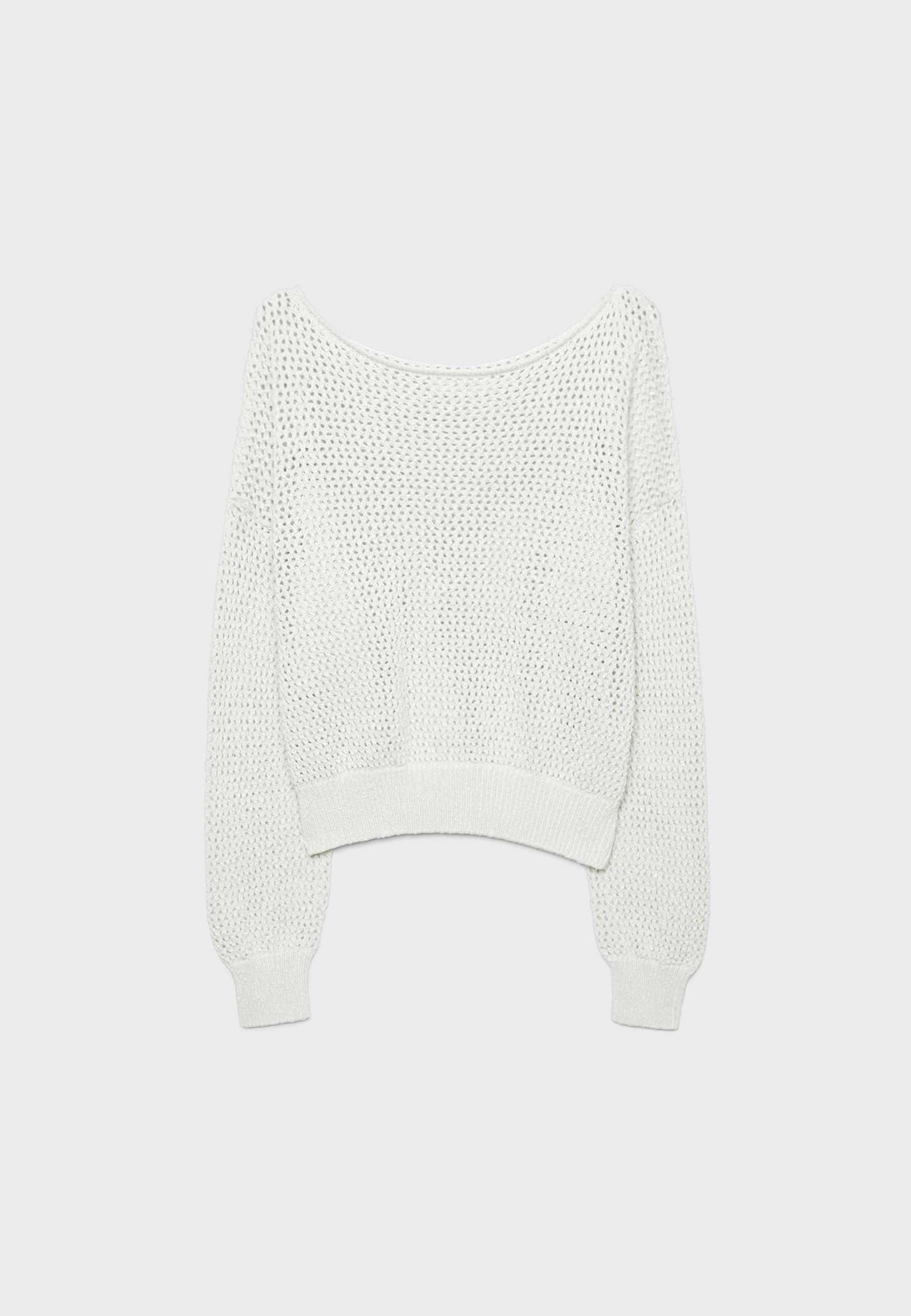 Mesh knit boat neck jumper — Ecru
