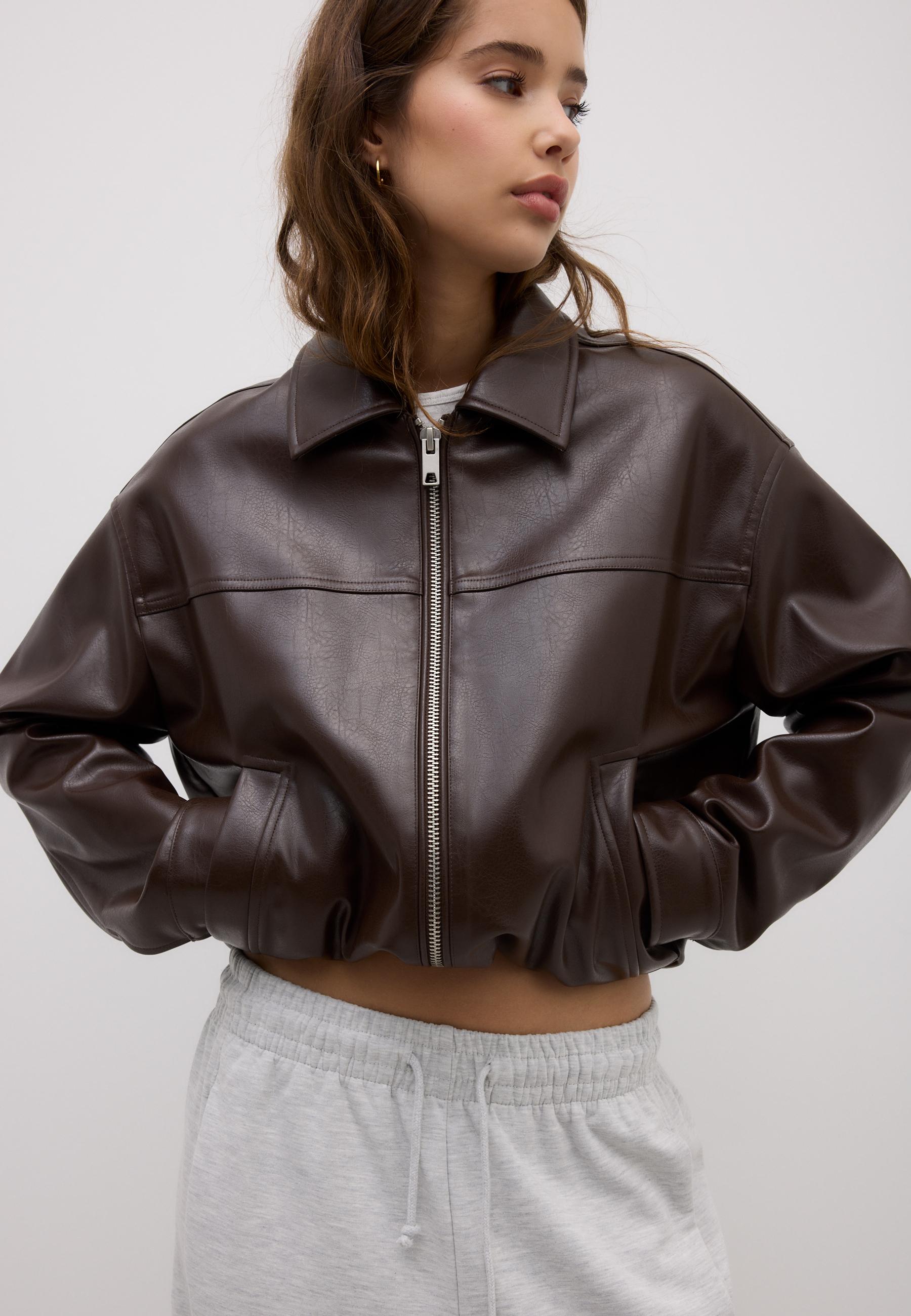 Oversize leather effect jacket — Brown