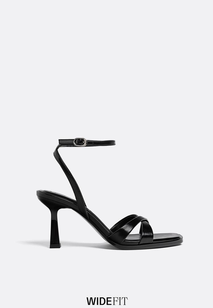 wide fit black high heeled sandals