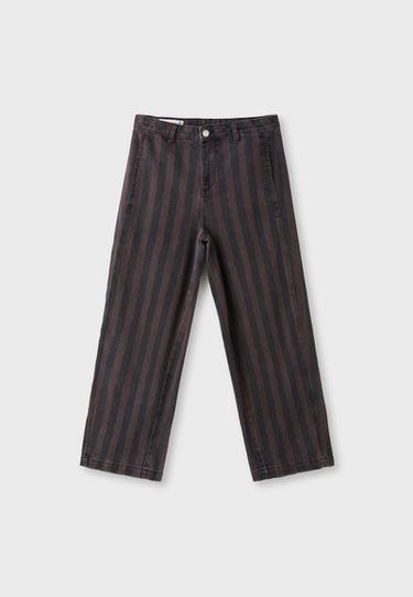 Striped seam barrel trousers — Brown 7