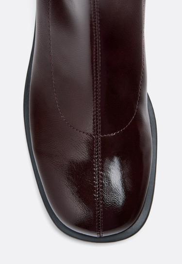 Flat stretch leather effect ankle boots — BURGUNDY  5