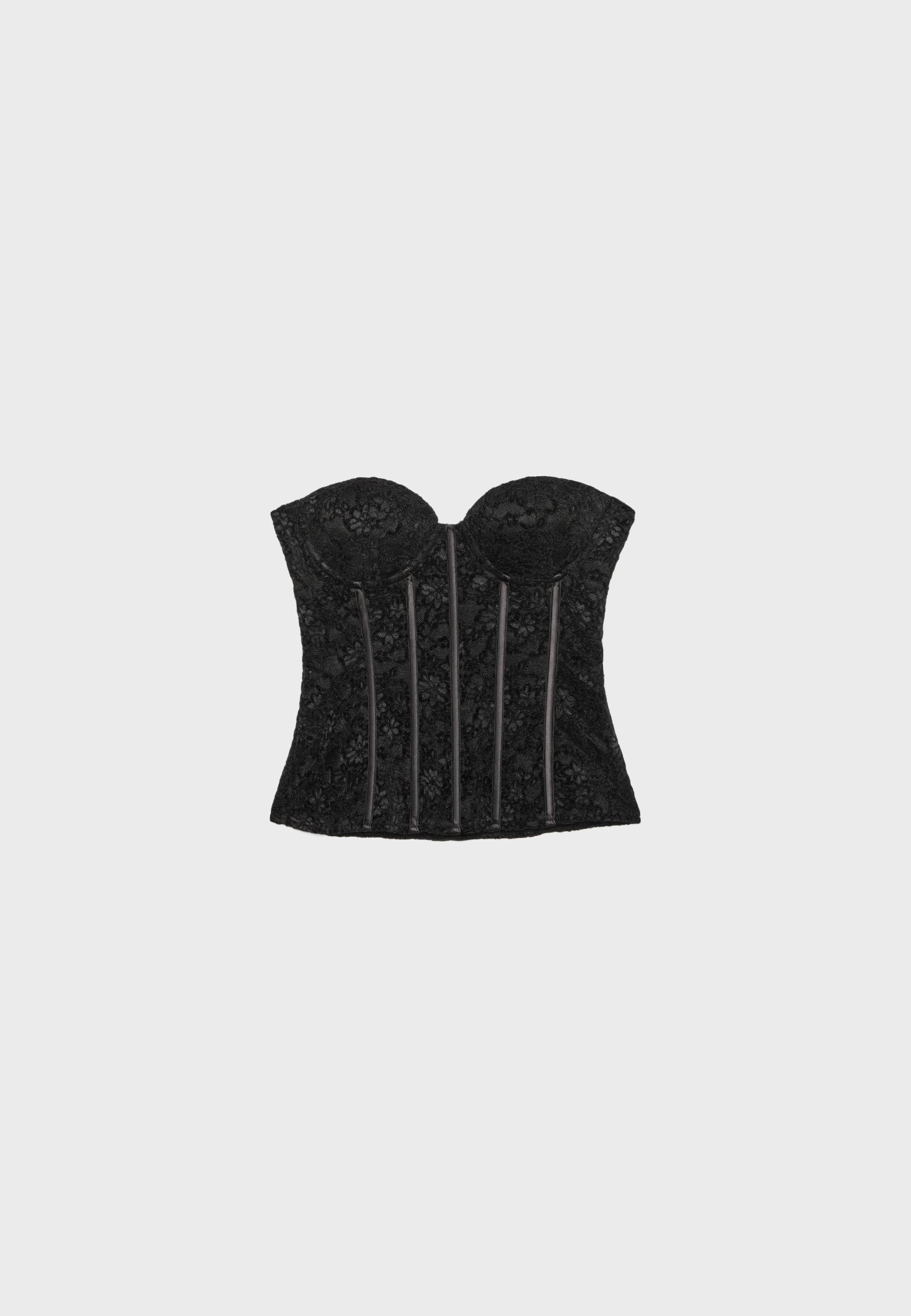 Lace corset top with stays — Black