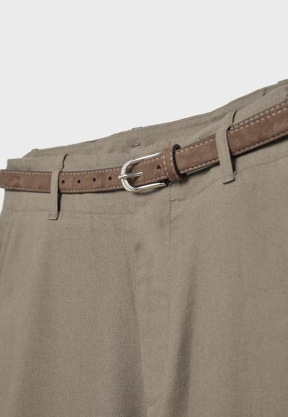 Kemerli, keten görünümlü düz paça pantolon - Görsel 15