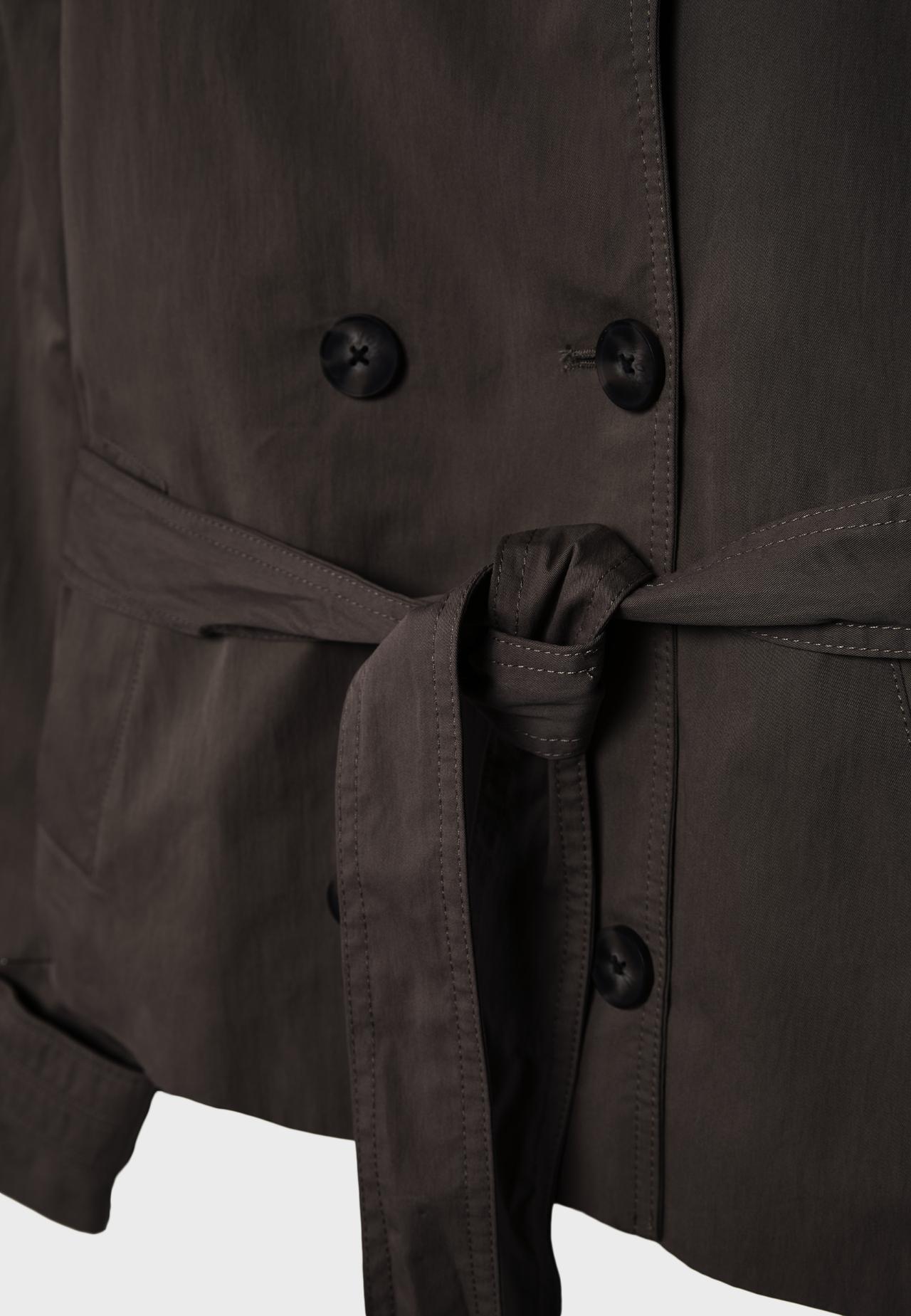 Short high neck trench coat with belt — Brown