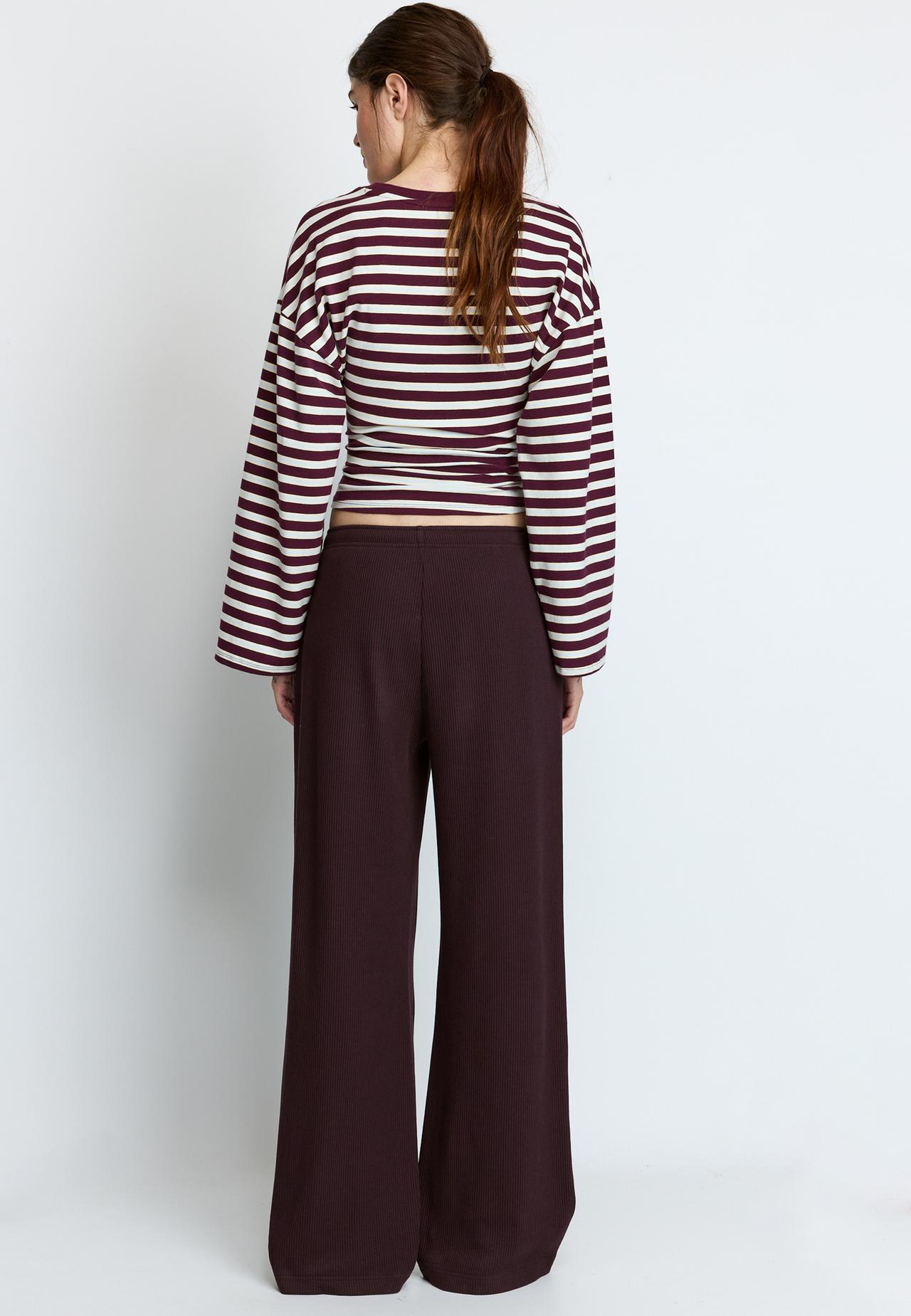 Soft-touch ribbed trousers — AUBERGINE