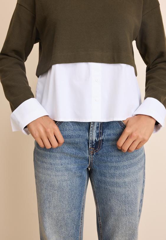 Stradivarius Contrast Fabric Jumper Khaki S