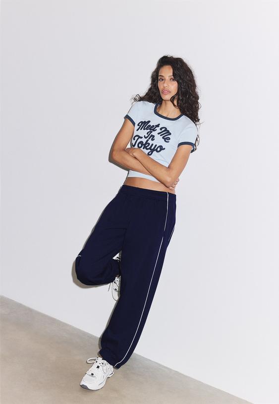 Stradivarius Jogger Trousers With Piping Navy Blue Xs