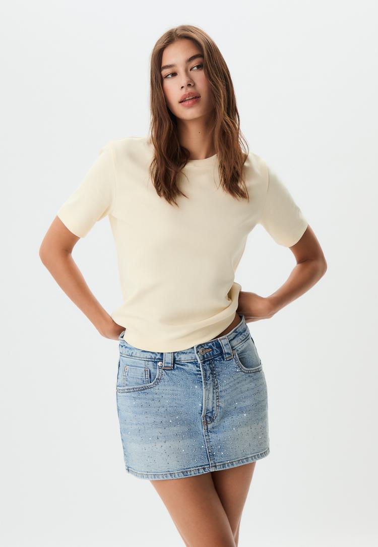 d62 denim skort with rhinestones