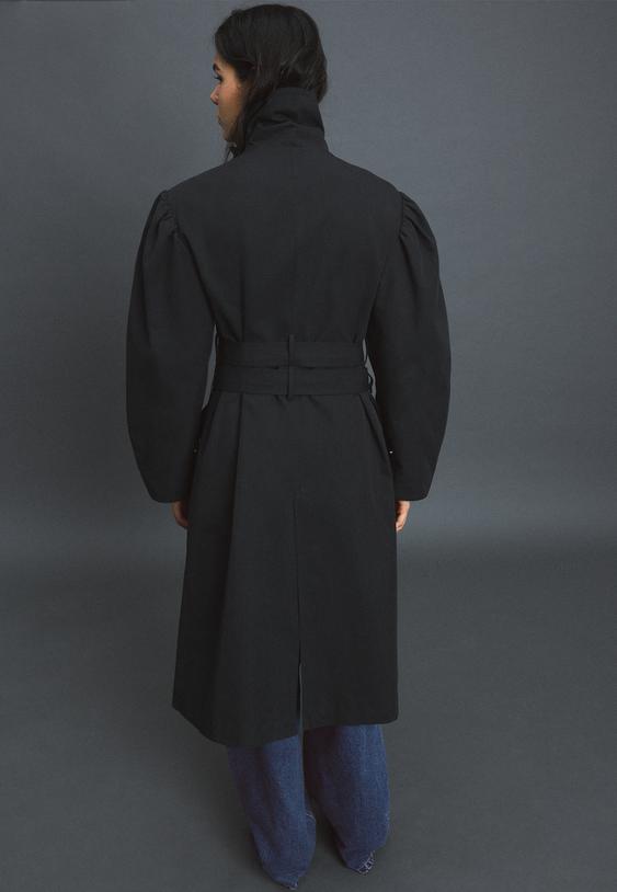 Stradivarius Voluminous-Sleeve Trench Coat Black Xl