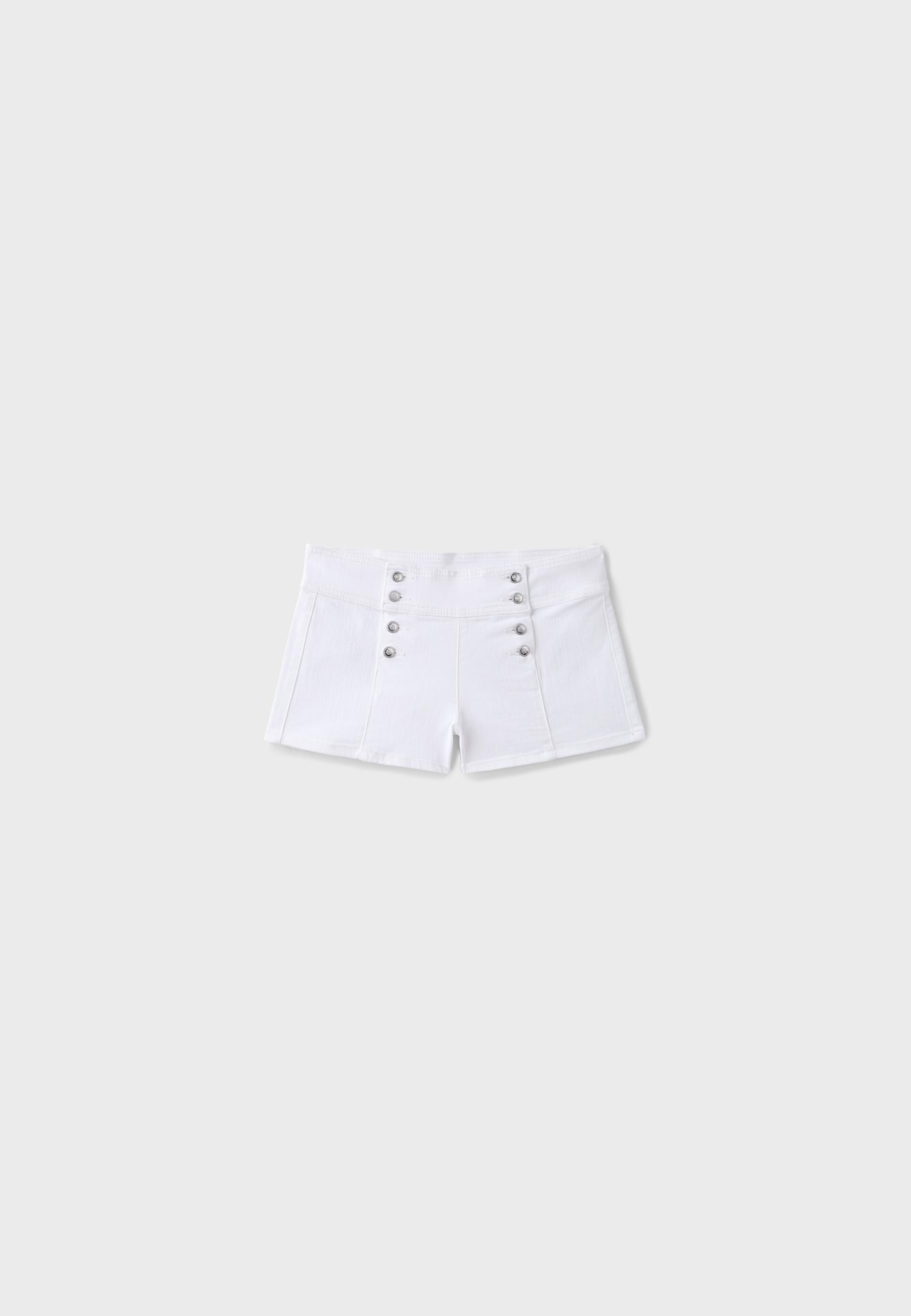 Button-detail denim shorts — White