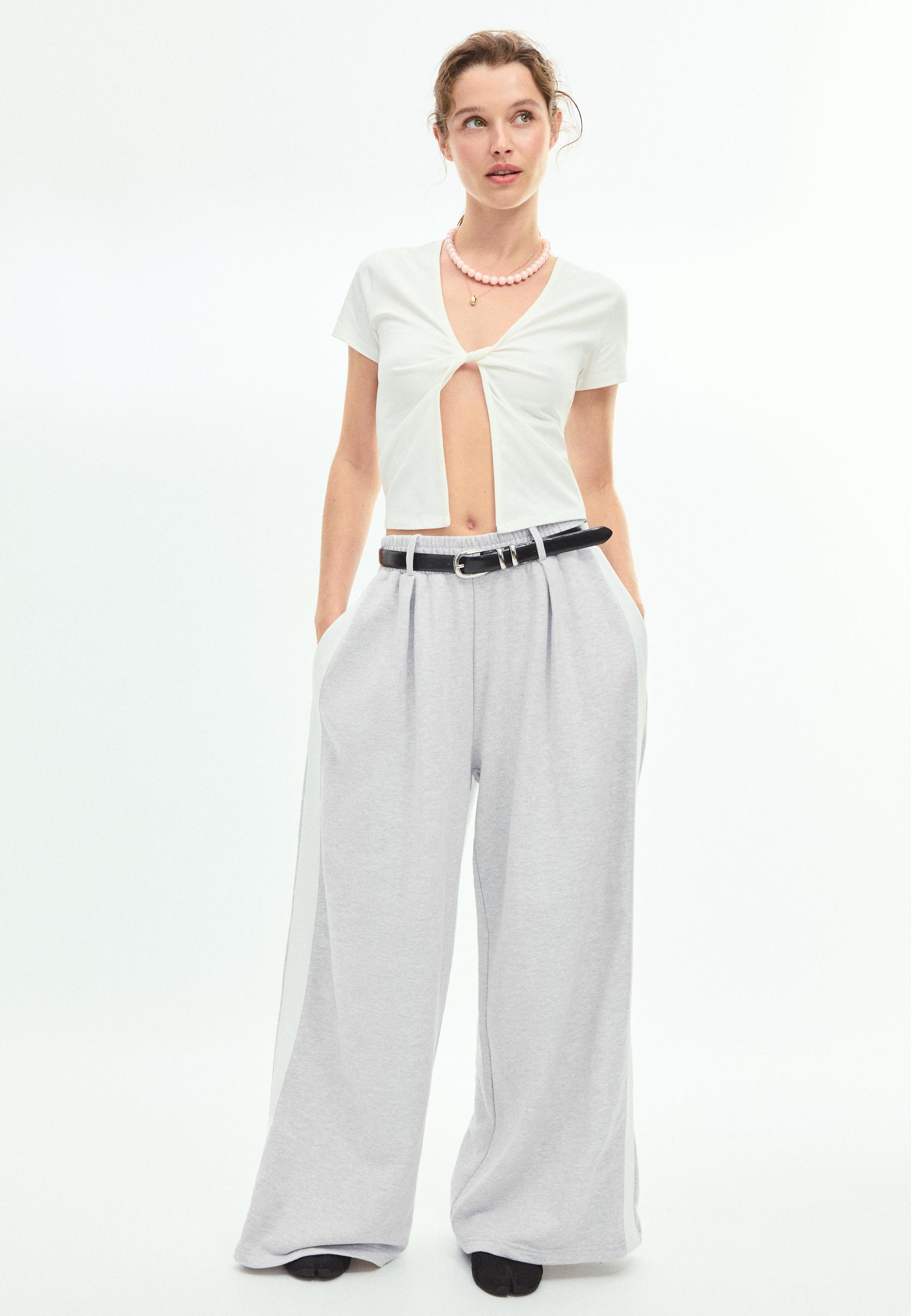 Wide-leg side stripe jogging trousers — Grey melange